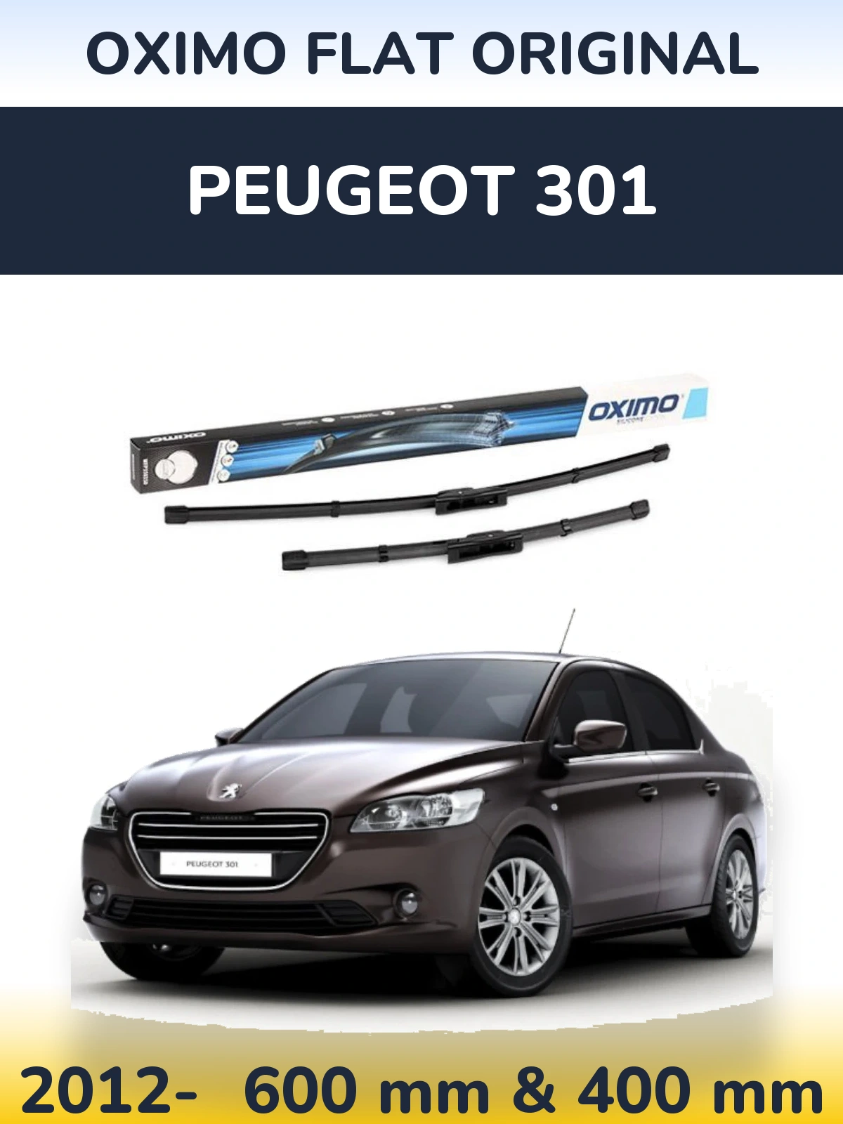 Комплект передних дворников Oximo Flat Original 600 & 400 мм для Peugeot 301 2012-2026