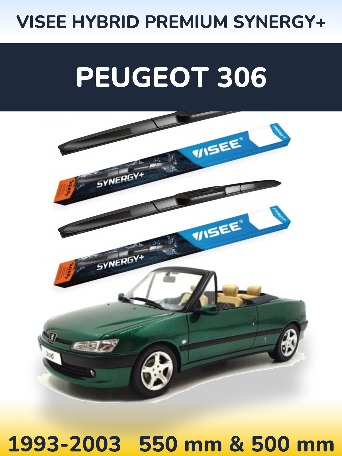 Комплект передних дворников VISEE HYBRID PREMIUM SYNERGY+ 550 & 500 мм для Peugeot 306 1993-2003