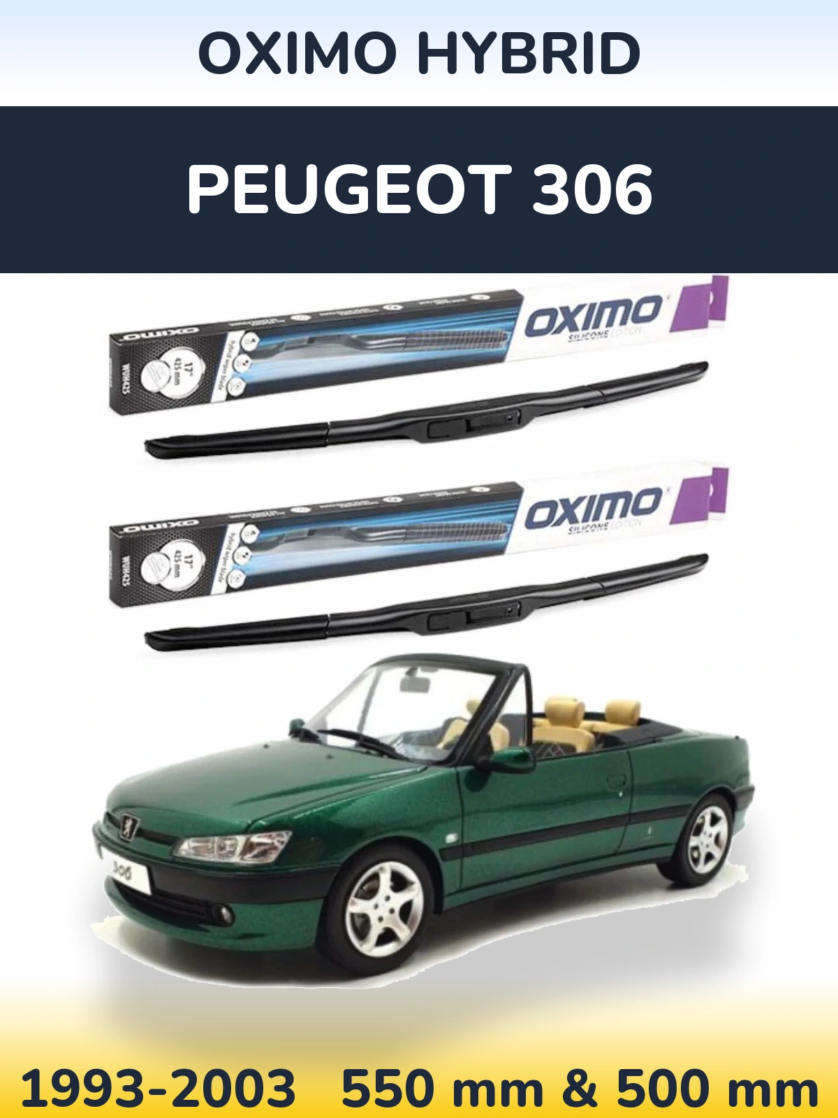 Komplet przednich wycieraczek Oximo Hybrid 550 & 500 mm do Peugeot 306 1993-2003