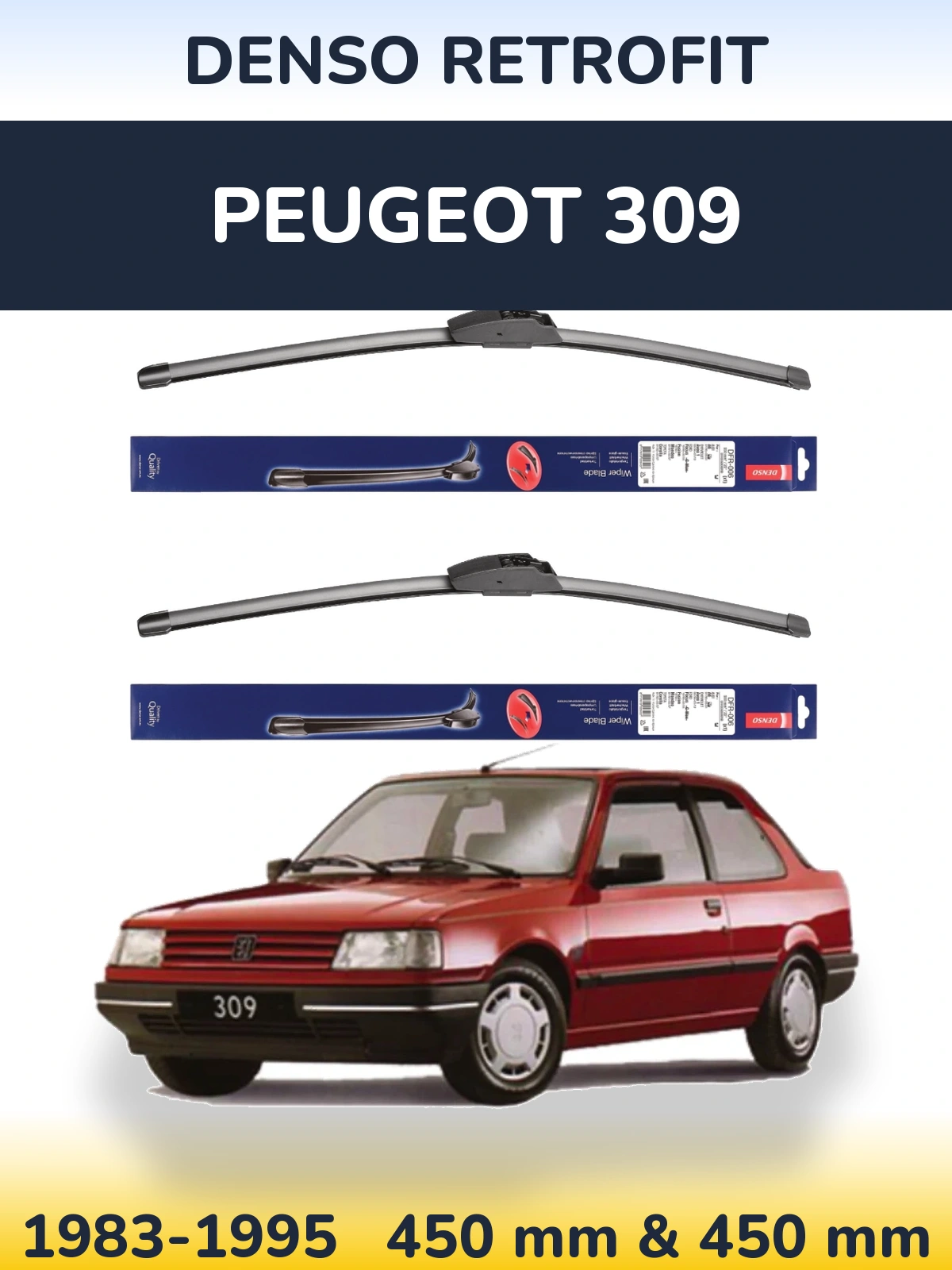 Комплект передніх щіток Denso Retrofit 450 & 450 мм для Peugeot 309 1983-1995
