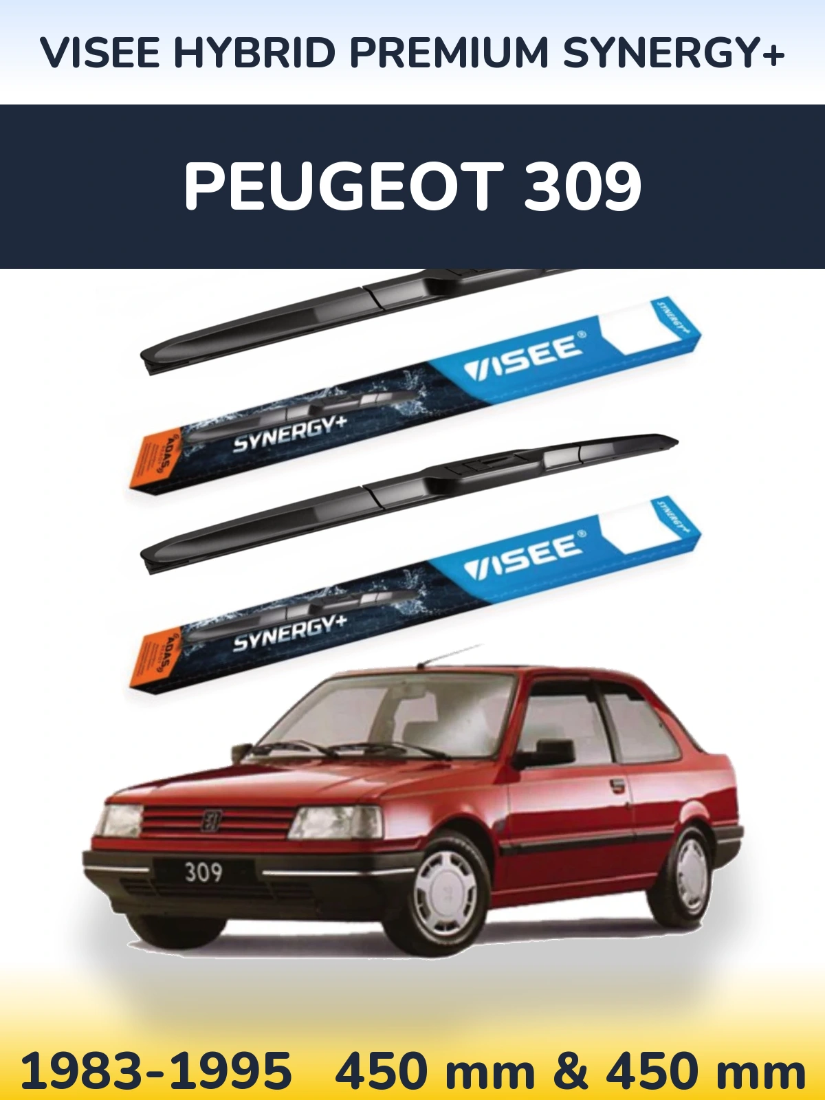 Комплект передніх щіток VISEE HYBRID PREMIUM SYNERGY+ 450 & 450 мм для Peugeot 309 1983-1995