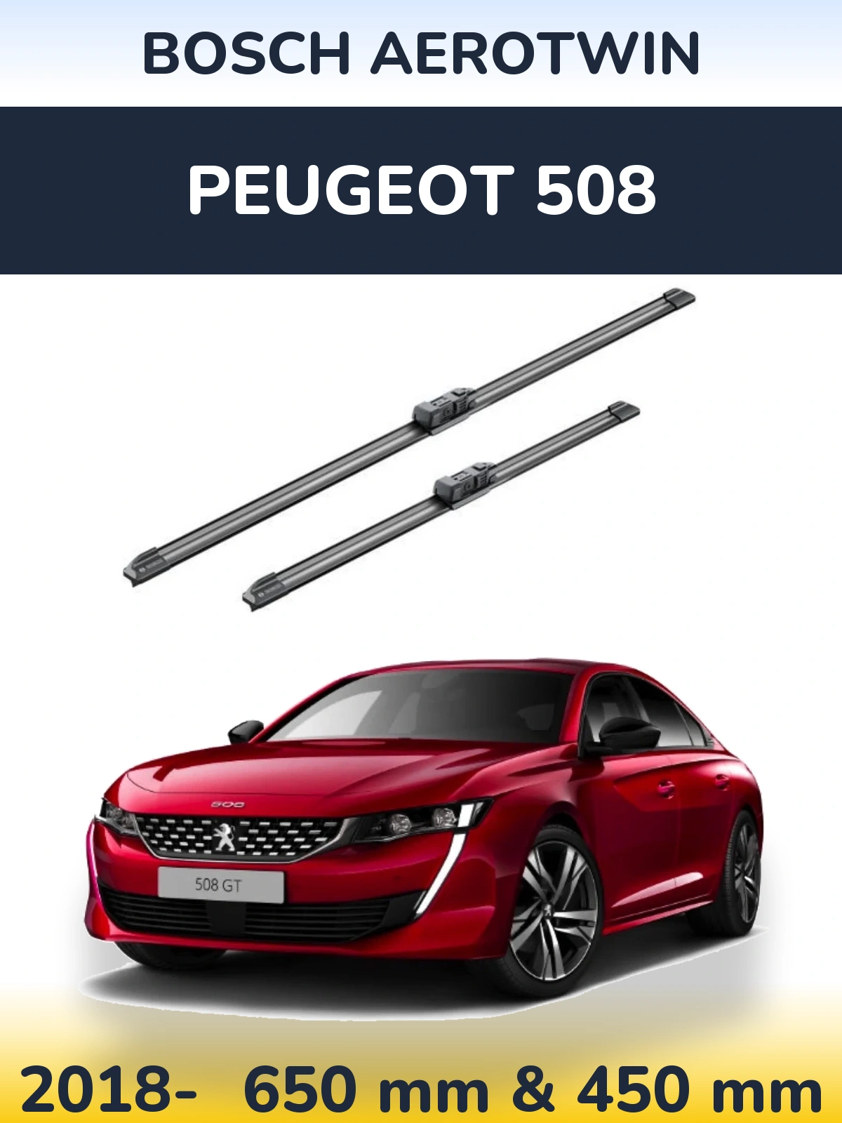 Комплект передних дворников BOSCH AeroTwin 650 & 450 мм для Peugeot 508 2018-2026