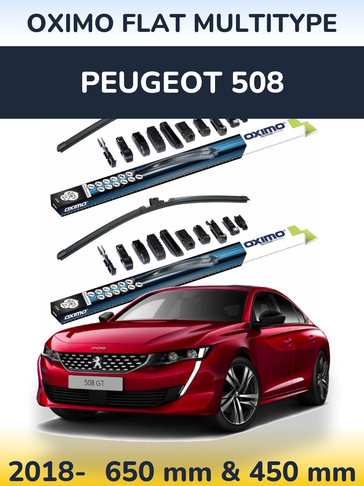 Komplet przednich wycieraczek Oximo Flat MultiType 650 & 450 mm do Peugeot 508 2018-2026