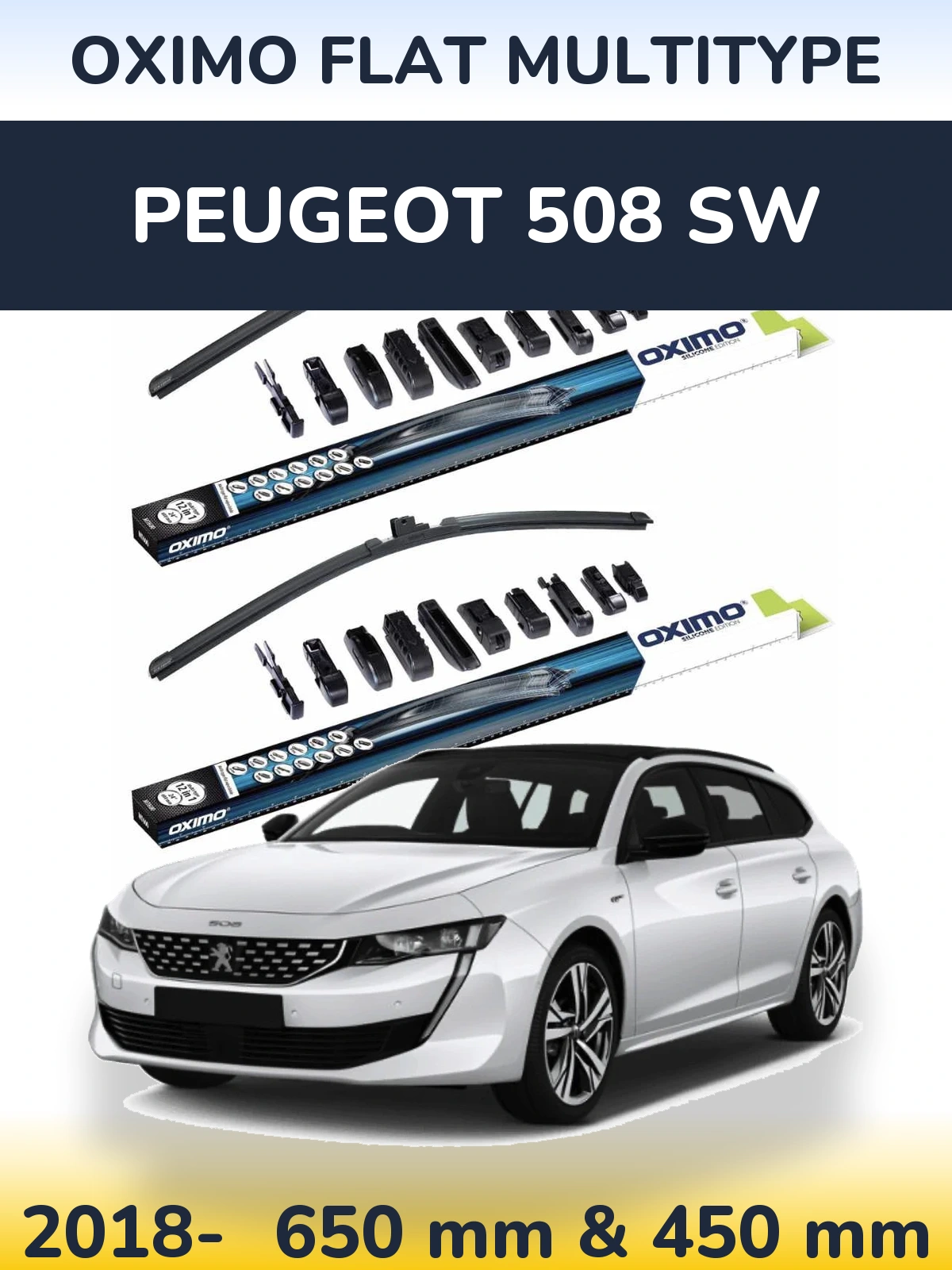 Комплект передних дворников Oximo Flat MultiТипe 650 & 450 мм для Peugeot 508 SW 2018-2026