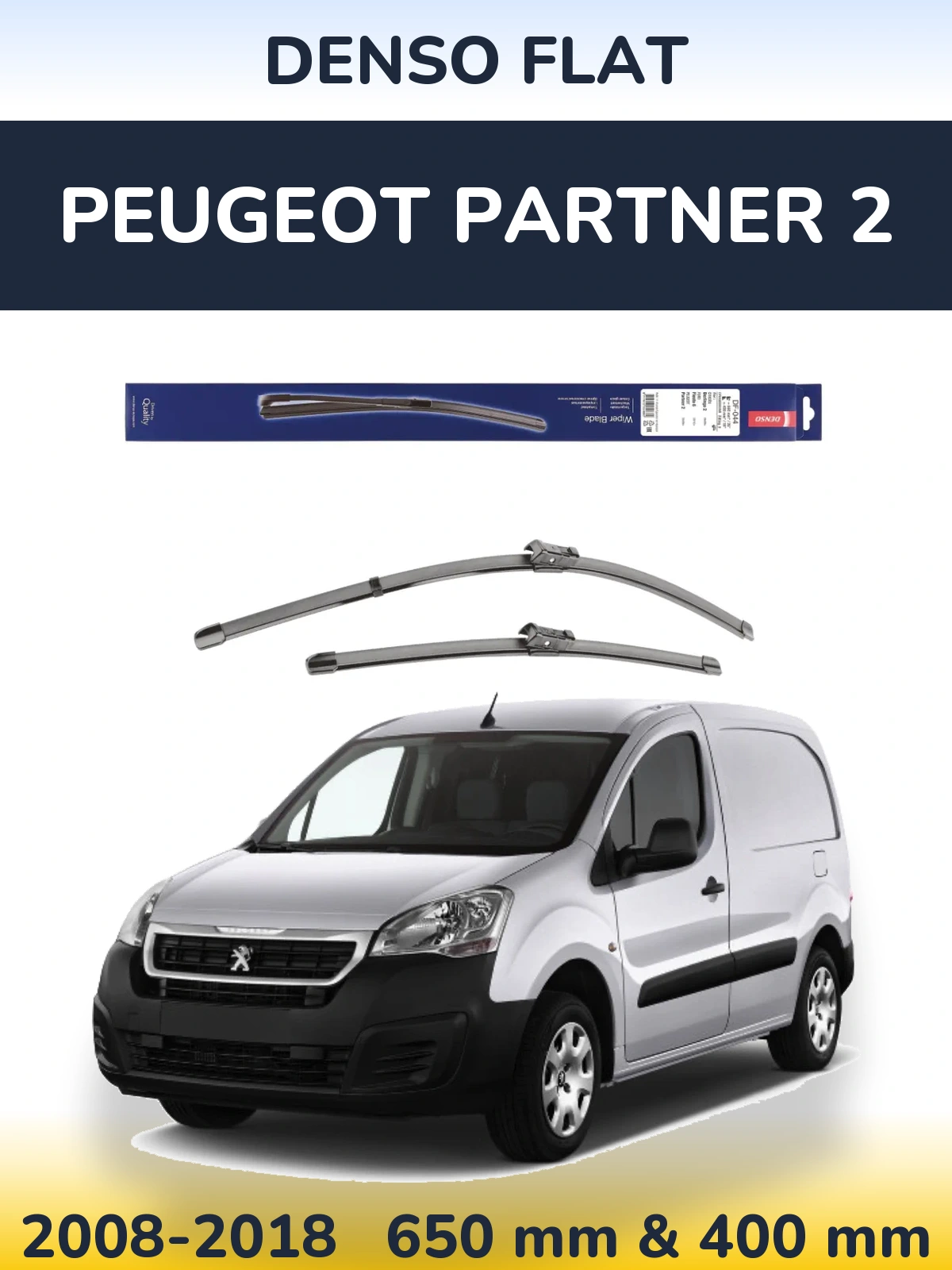 Комплект передних дворников Denso Flat 650 & 400 мм для Peugeot Partner 2 2008-2018