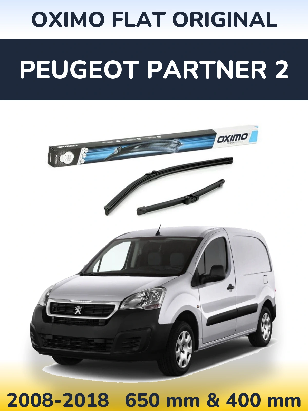 Комплект передних дворников Oximo Flat Original 650 & 375 мм для Peugeot Partner 2 2008-2018