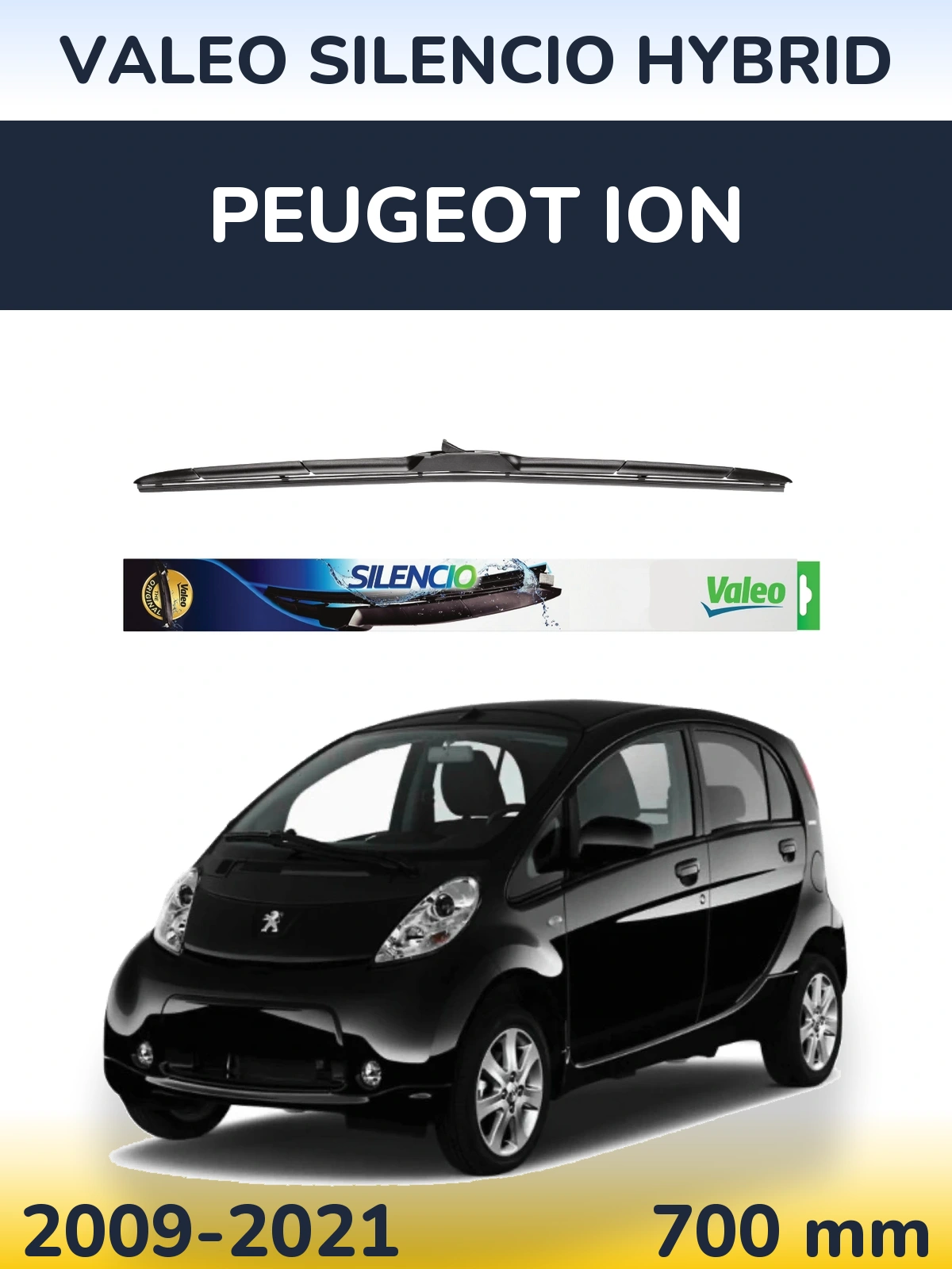 Front wiper blade Valeo Silencio Hybrid 700 mm for Peugeot iOn 2009-2021