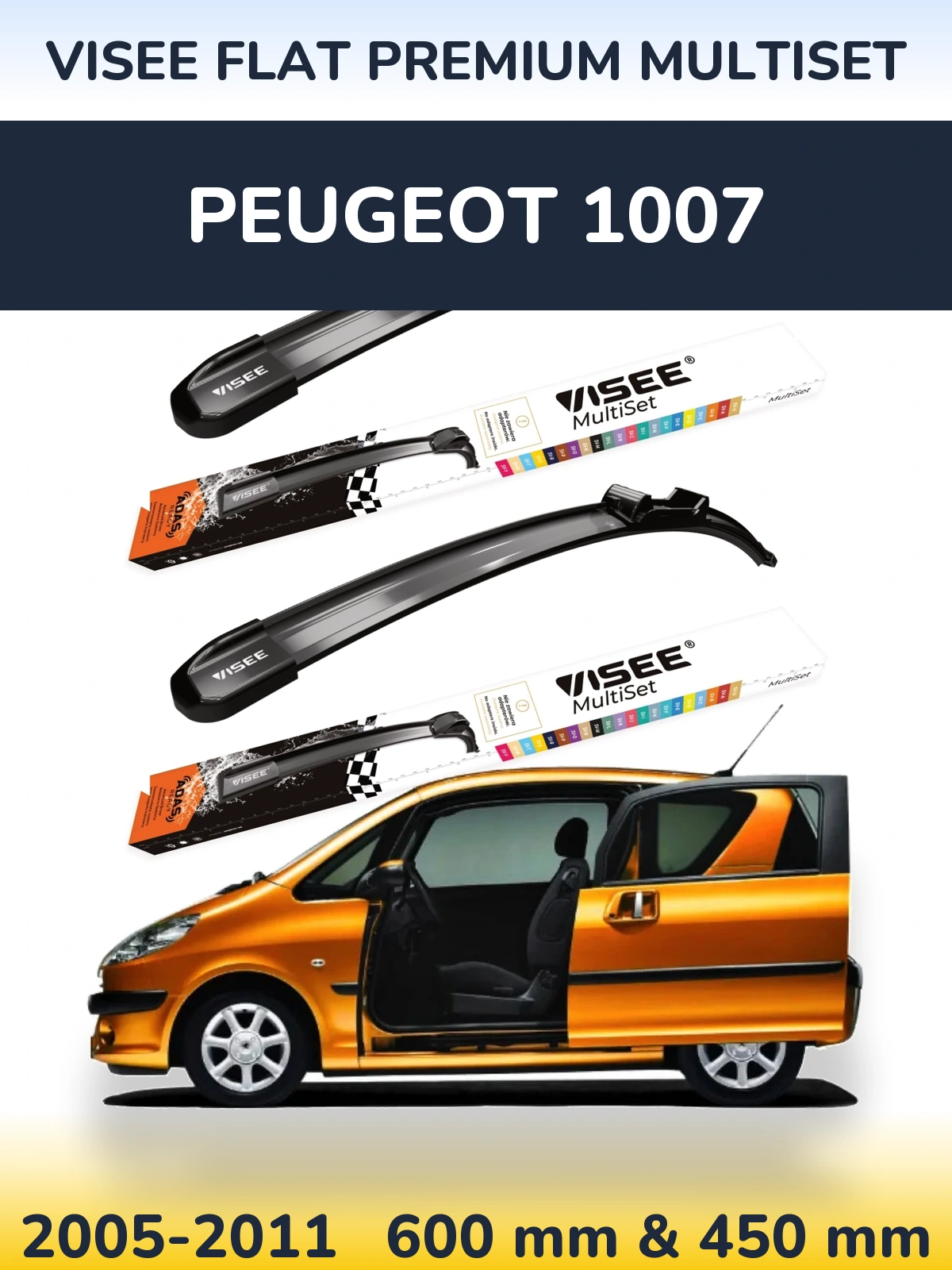 Комплект передних дворников VISEE FLAT PREMIUM MultiSet 600 & 450 мм для Peugeot 1007 2005-2011