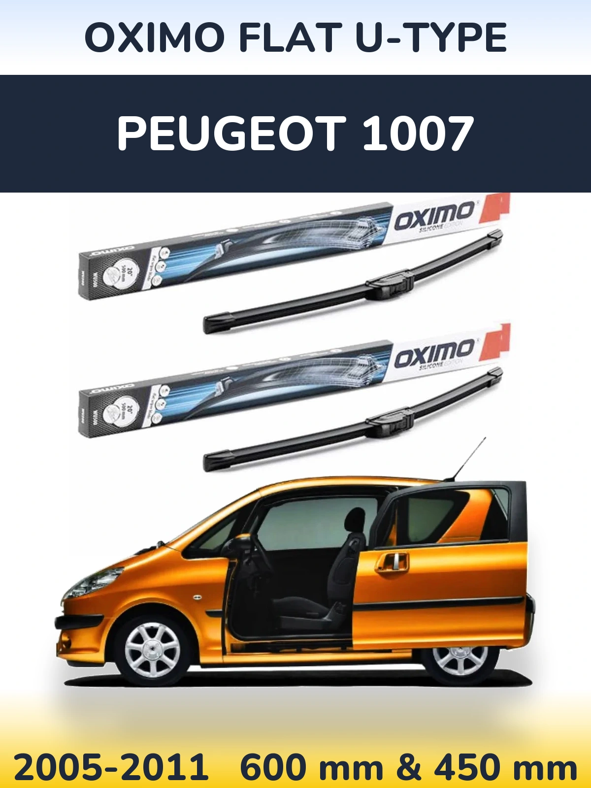 Комплект передних дворников Oximo Flat U-type 600 & 450 мм для Peugeot 1007 2005-2011
