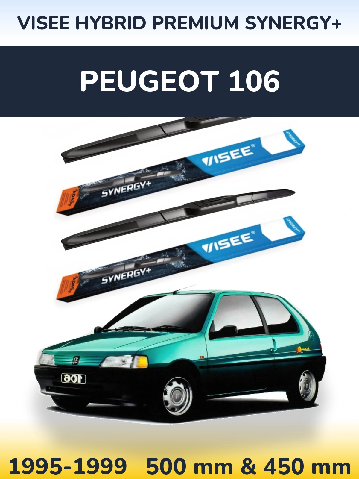 Komplet przednich wycieraczek VISEE HYBRID PREMIUM SYNERGY+ 500 & 450 mm do Peugeot 106 1995-1999