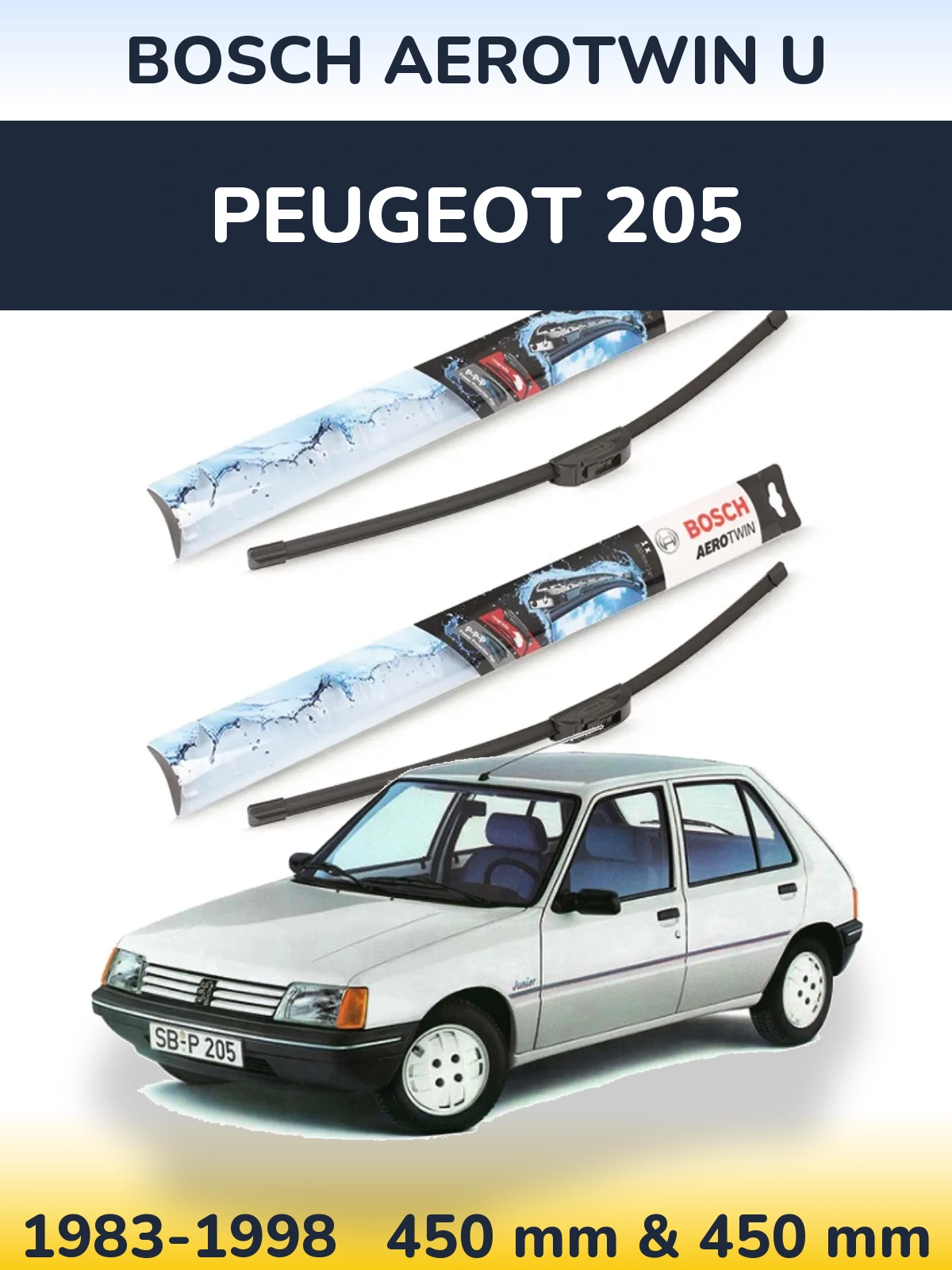 Komplet przednich wycieraczek BOSCH AeroTwin U 450 & 450 mm do Peugeot 205 1983-1998