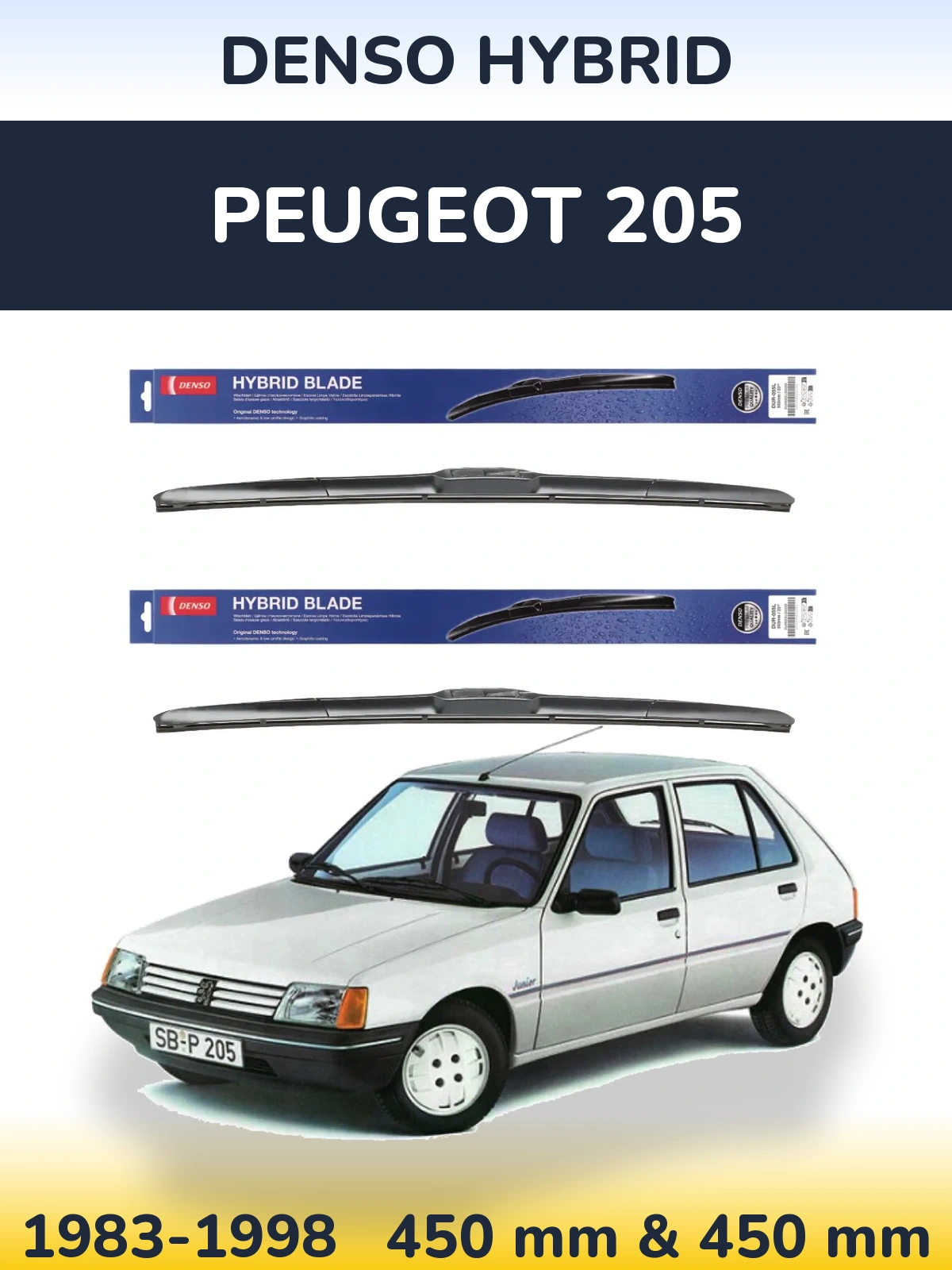 Комплект передних дворников Denso Hybrid 450 & 450 мм для Peugeot 205 1983-1998