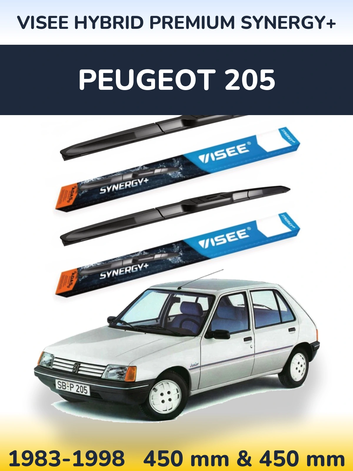 Комплект передних дворников VISEE HYBRID PREMIUM SYNERGY+ 450 & 450 мм для Peugeot 205 1983-1998