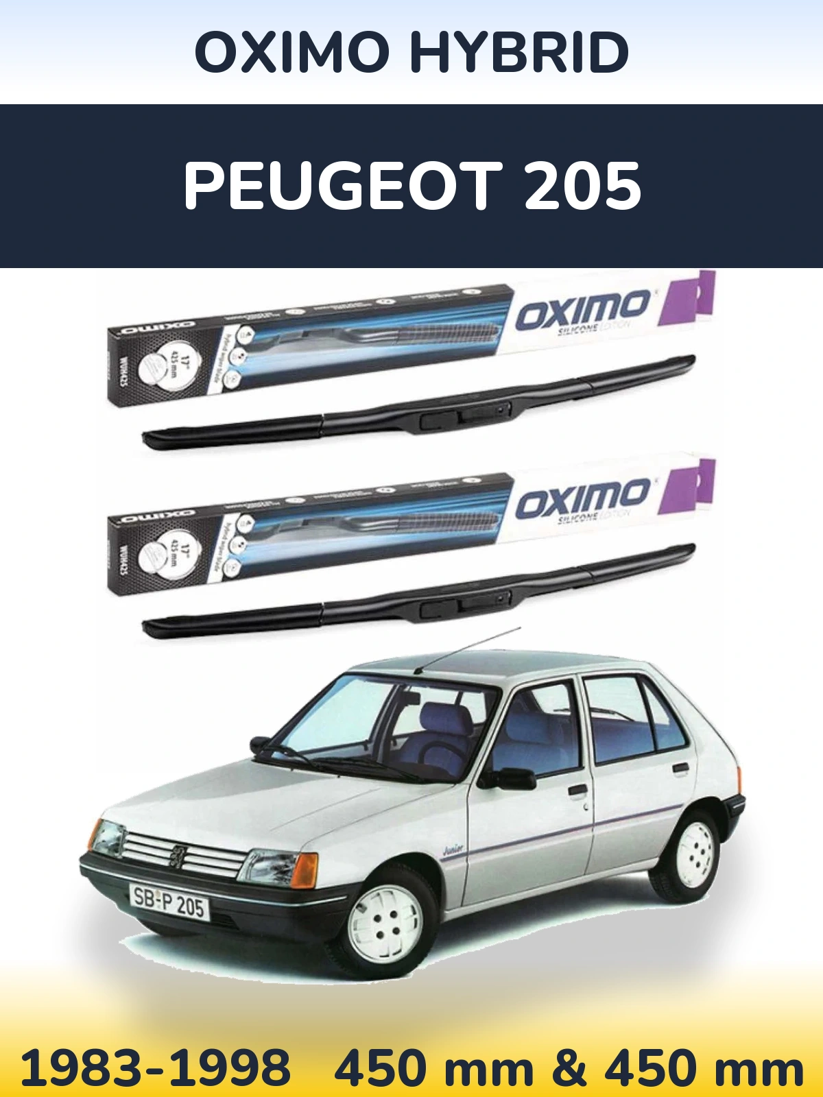 Комплект передних дворников Oximo Hybrid 450 & 450 мм для Peugeot 205 1983-1998