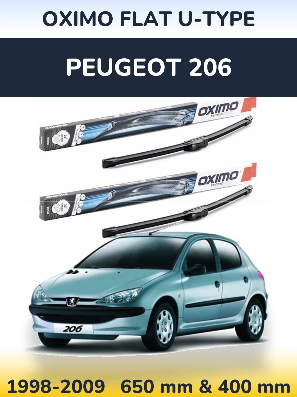 Комплект передних дворников Oximo Flat U-type 650 & 400 мм для Peugeot 206 1998-2009