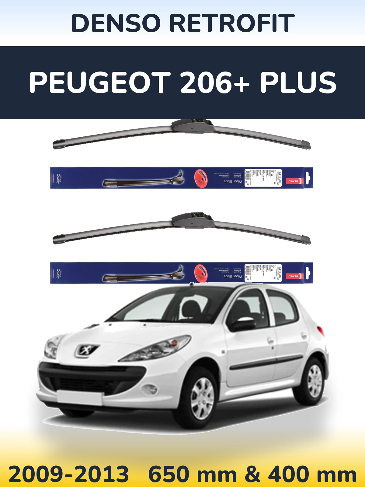 Komplet przednich wycieraczek Denso Retrofit 650 & 400 mm do Peugeot 206+ Plus 2009-2013