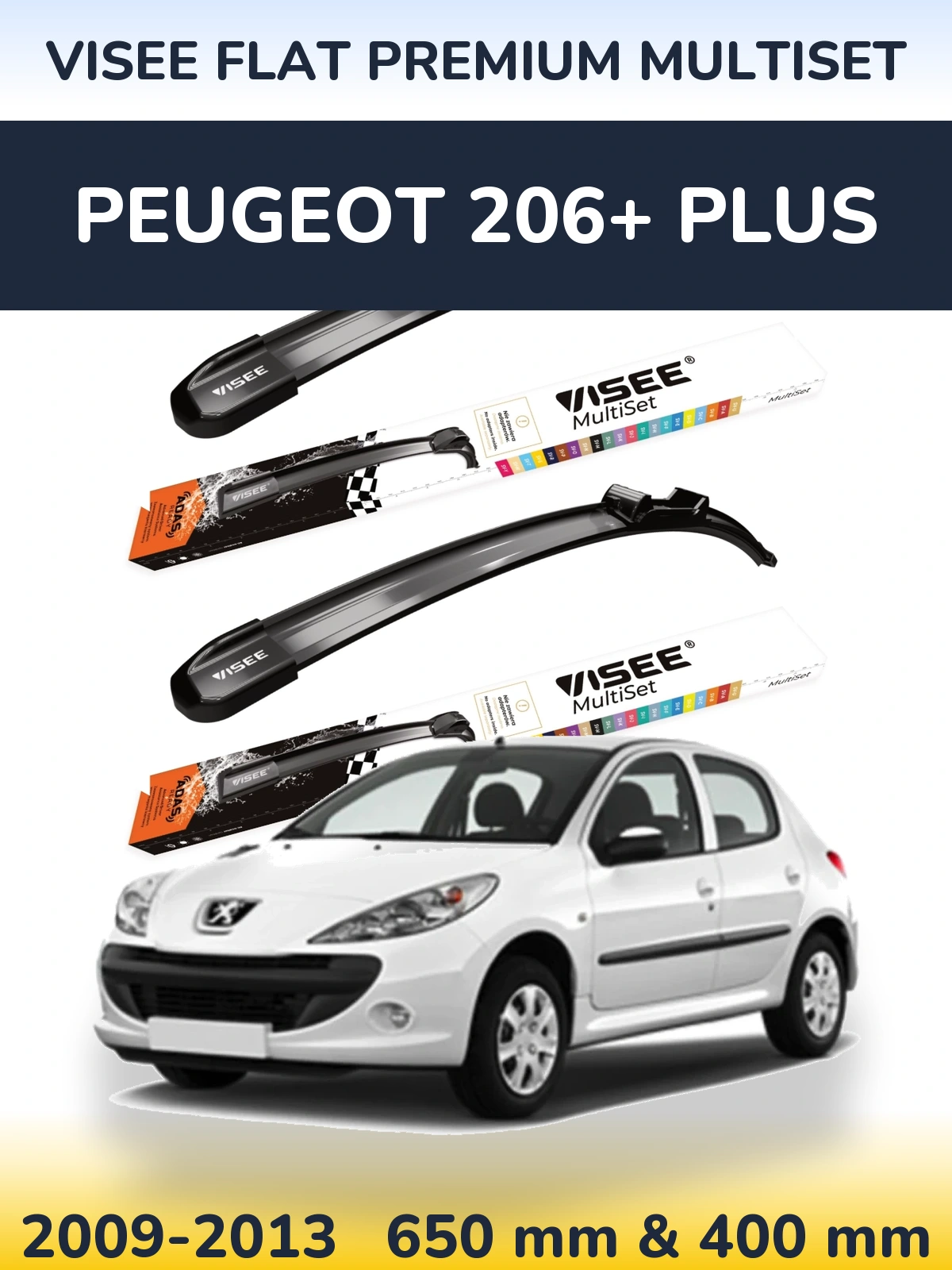 Комплект передних дворников VISEE FLAT PREMIUM MultiSet 650 & 400 мм для Peugeot 206+ Plus 2009-2013
