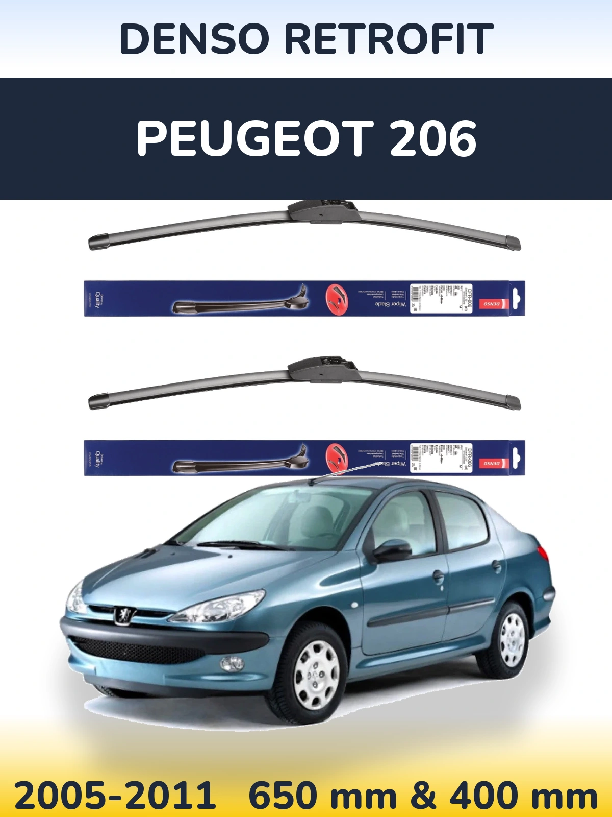 Komplet przednich wycieraczek Denso Retrofit 650 & 400 mm do Peugeot 206 2005-2011