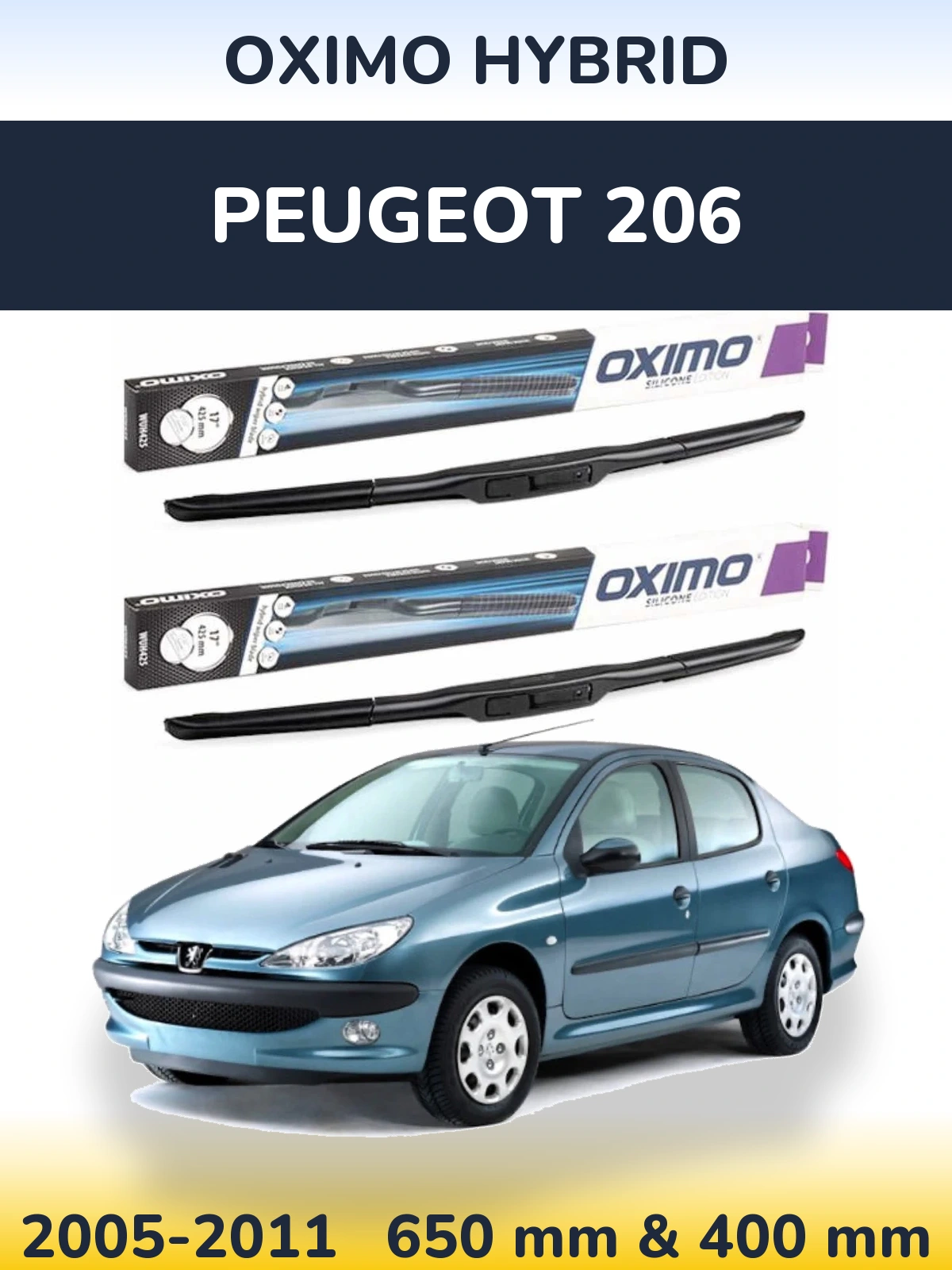 Front wiper blade set Oximo Hybrid 650 & 400 mm for Peugeot 206 2005-2011