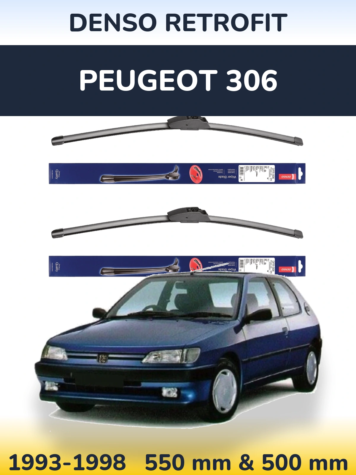 Комплект передніх щіток Denso Retrofit 550 & 500 мм для Peugeot 306 1993-1998