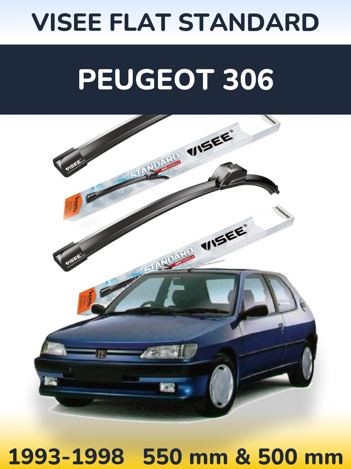 Комплект передних дворников VISEE FLAT STANDARD 550 & 500 мм для Peugeot 306 1993-1998