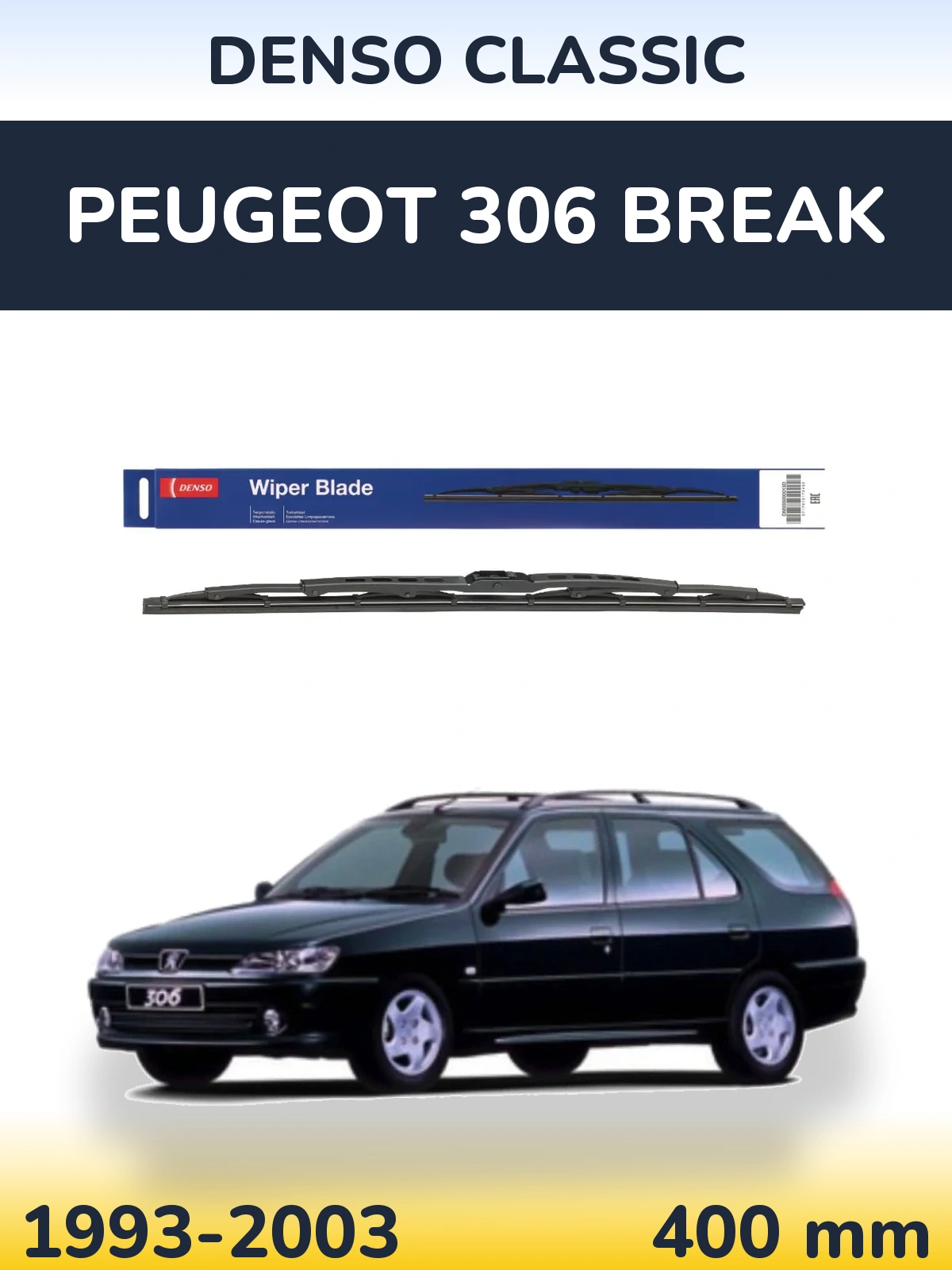 Rear wiper blade Denso Classic 400 mm for Peugeot 306 Break 1993-2003