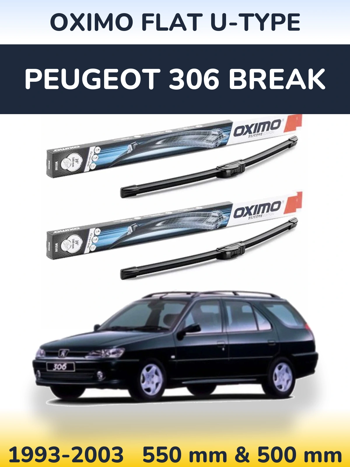 Komplet przednich wycieraczek Oximo Flat U-type 550 & 500 mm do Peugeot 306 Break 1993-2003