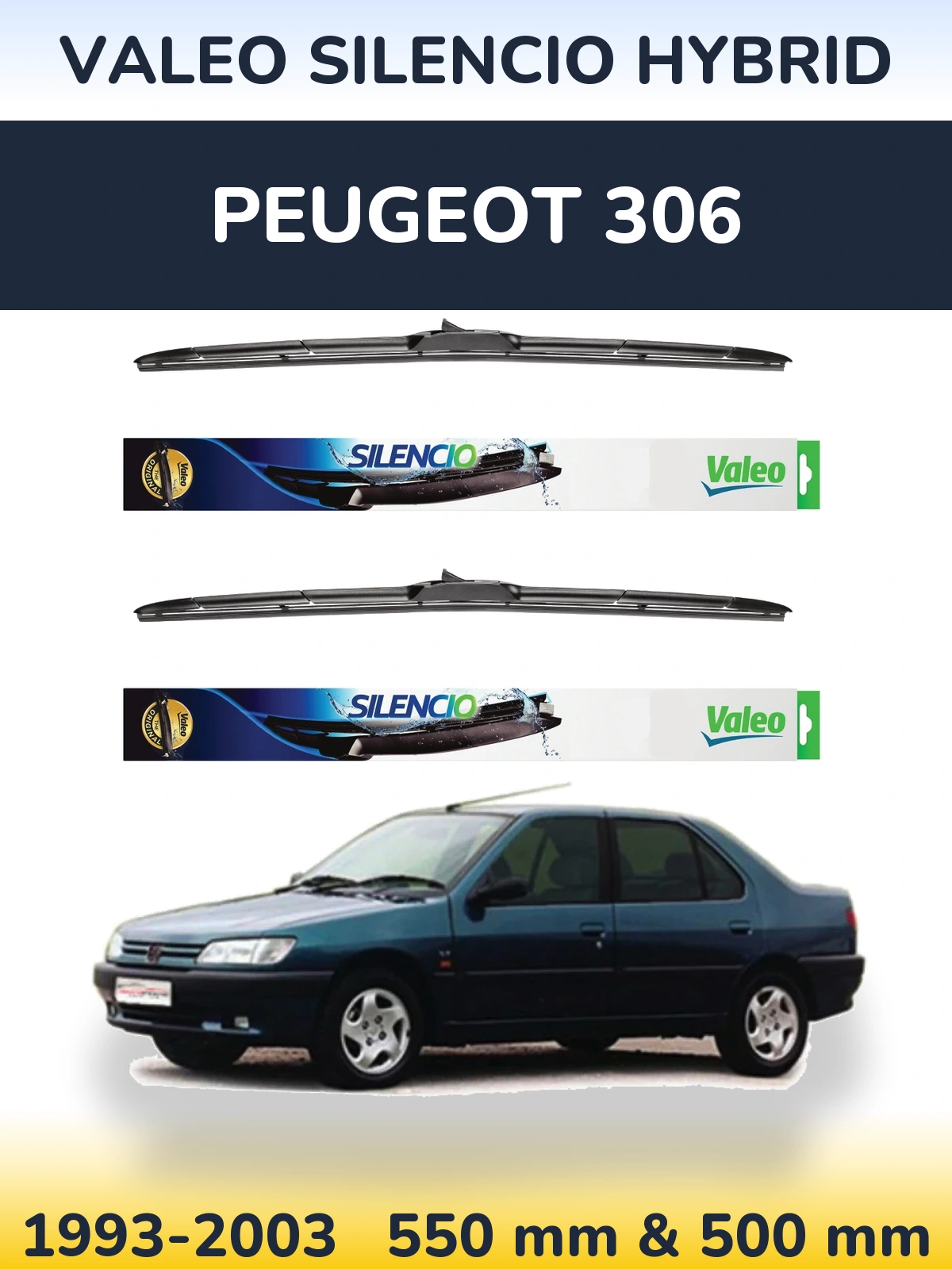 Комплект передних дворников Valeo Silencio Hybrid 550 & 500 мм для Peugeot 306 1993-2003