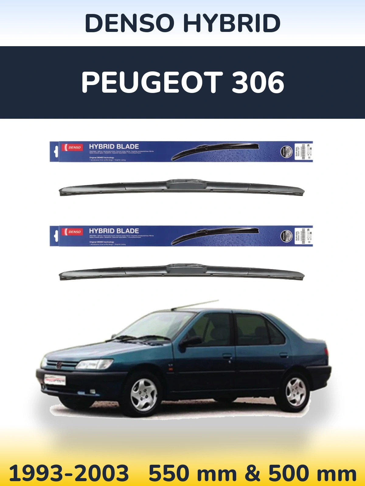 Комплект передних дворников Denso Hybrid 550 & 500 мм для Peugeot 306 1993-2003