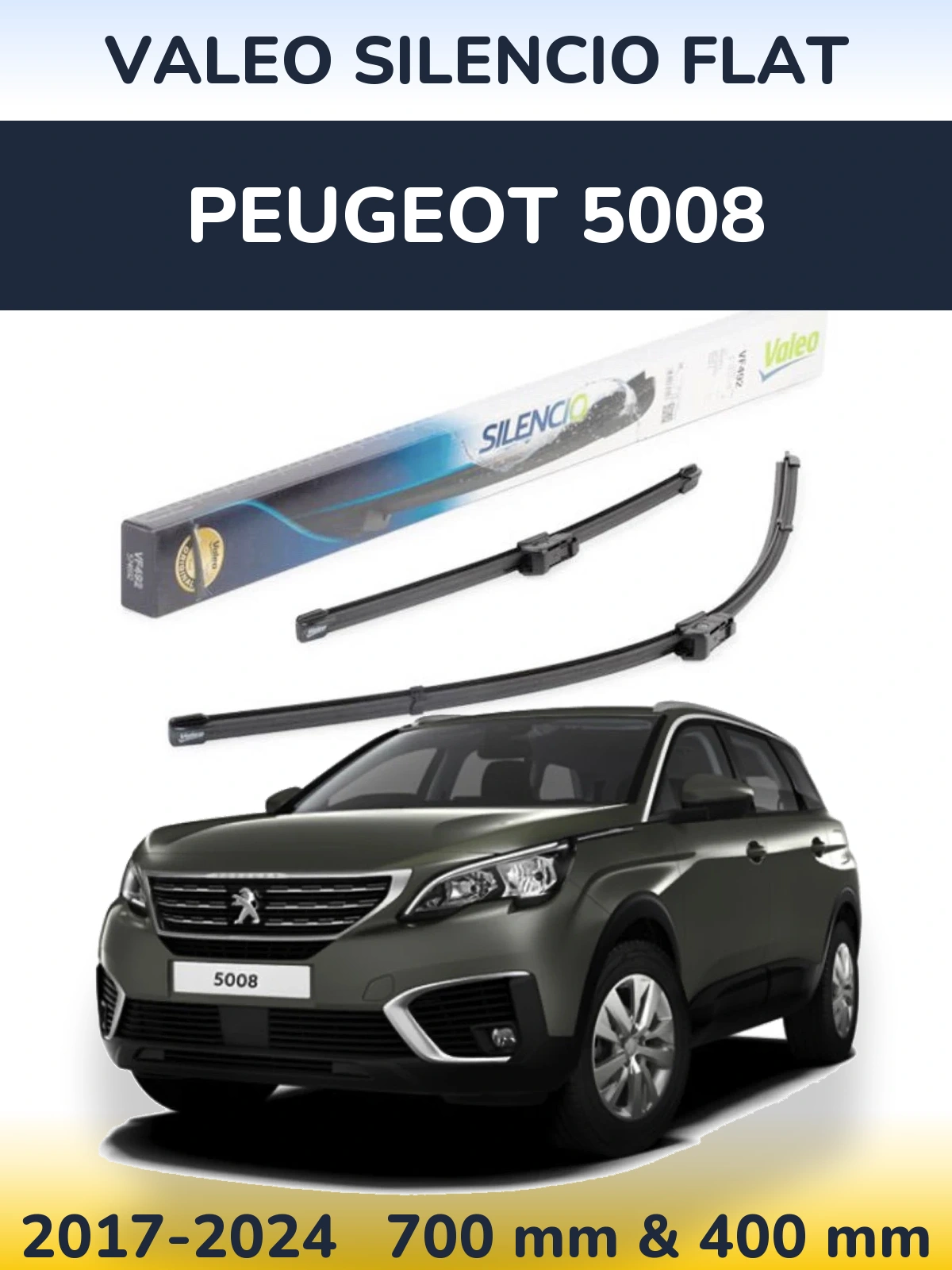 Front wiper blade set Valeo Silencio Flat 700 & 400 mm for Peugeot 5008 2017-2024