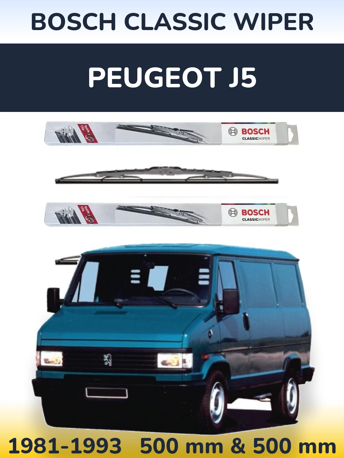 Front wiper blade set BOSCH Classic Wiper 500 & 500 mm for Peugeot J5 1981-1993