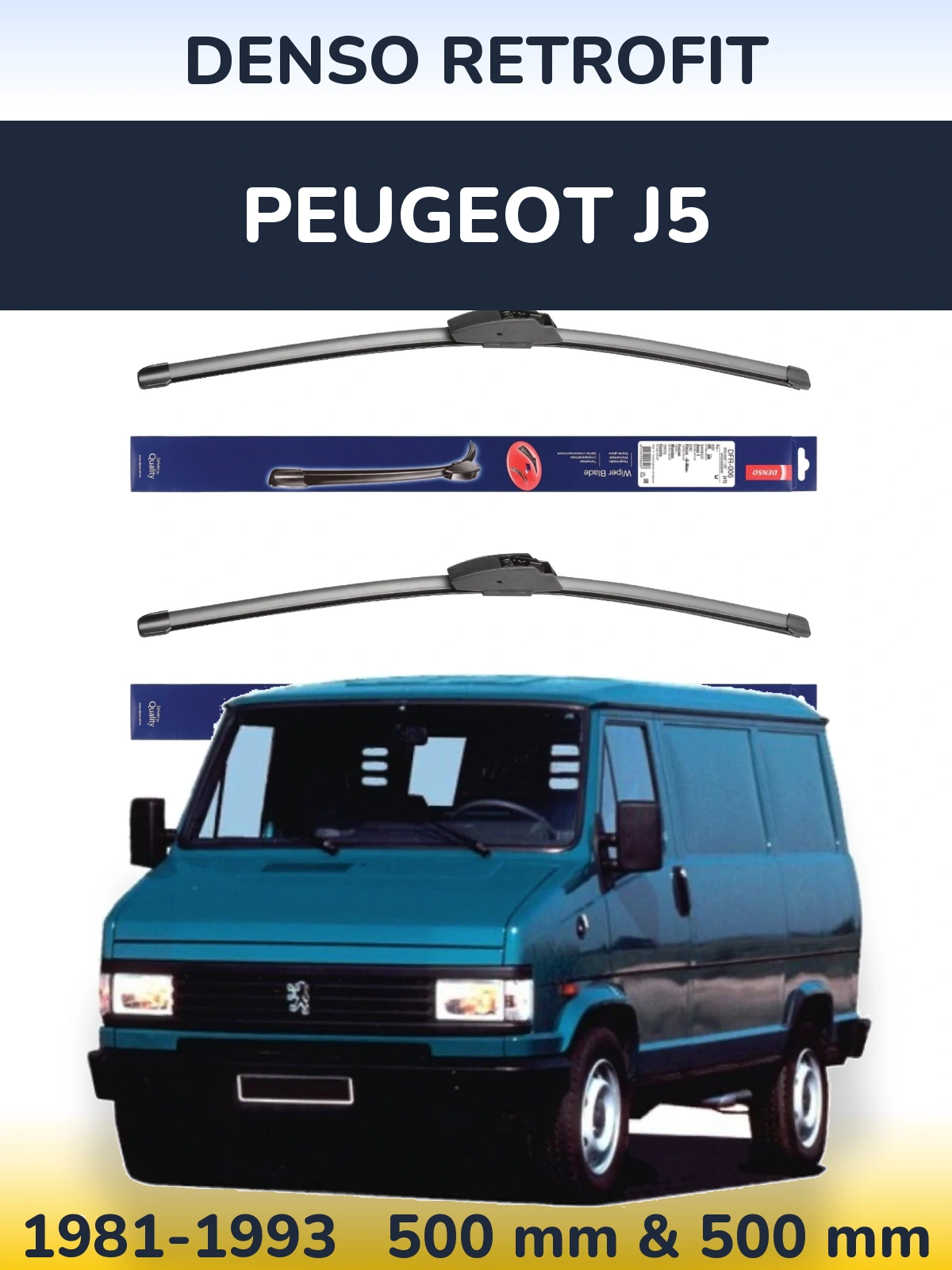 Комплект передніх щіток Denso Retrofit 500 & 500 мм для Peugeot J5 1981-1993