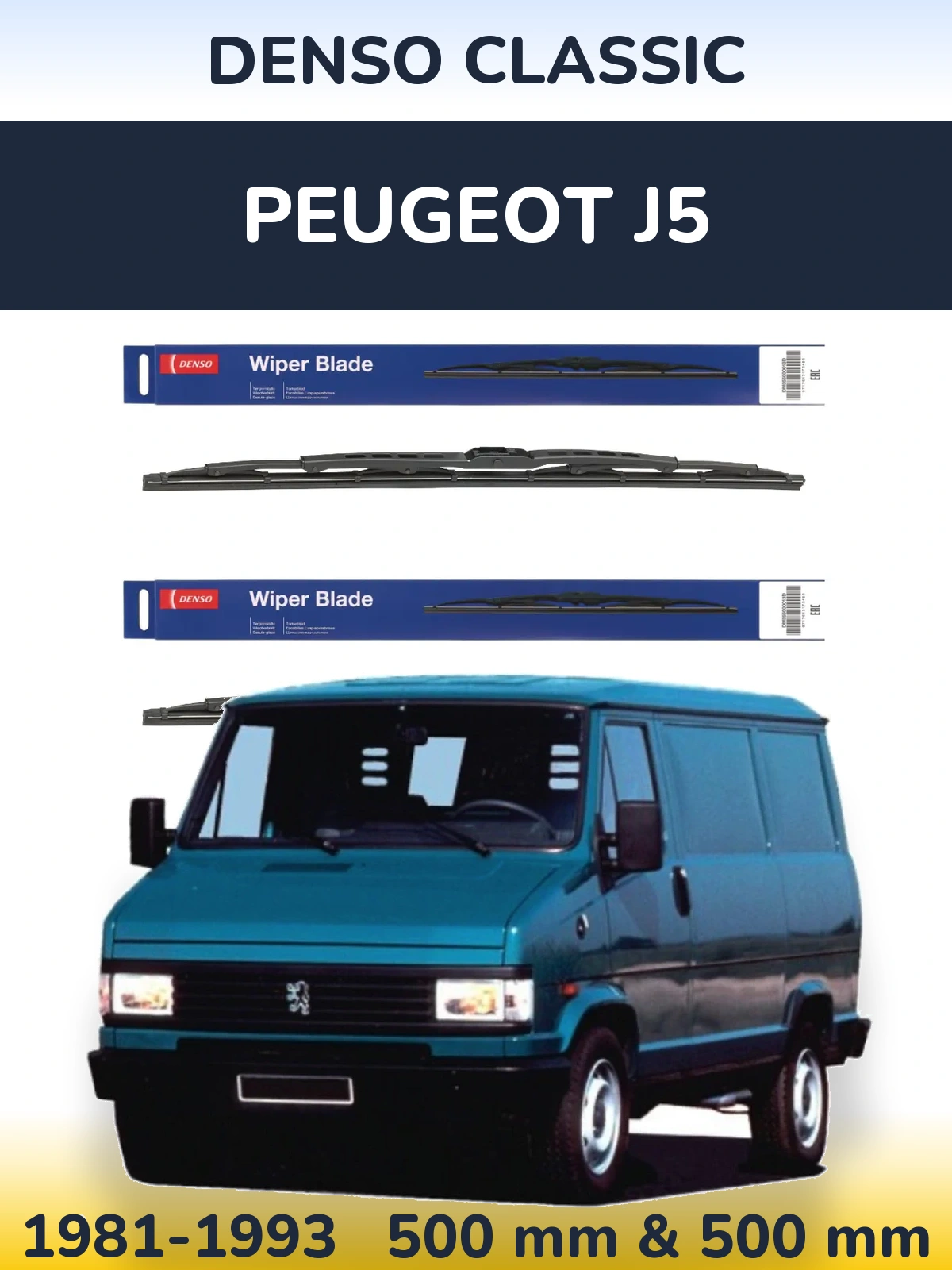 Front wiper blade set Denso Classic 500 & 500 mm for Peugeot J5 1981-1993