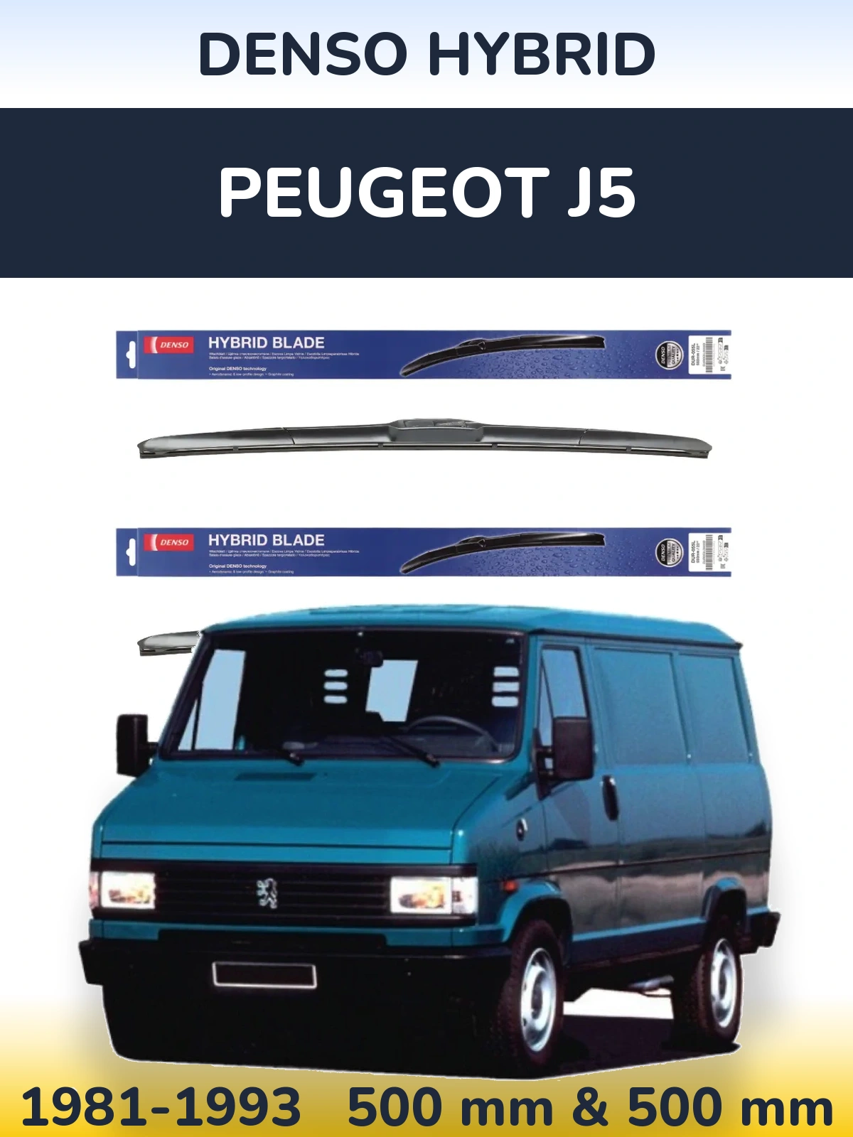Komplet przednich wycieraczek Denso Hybrid 500 & 500 mm do Peugeot J5 1981-1993