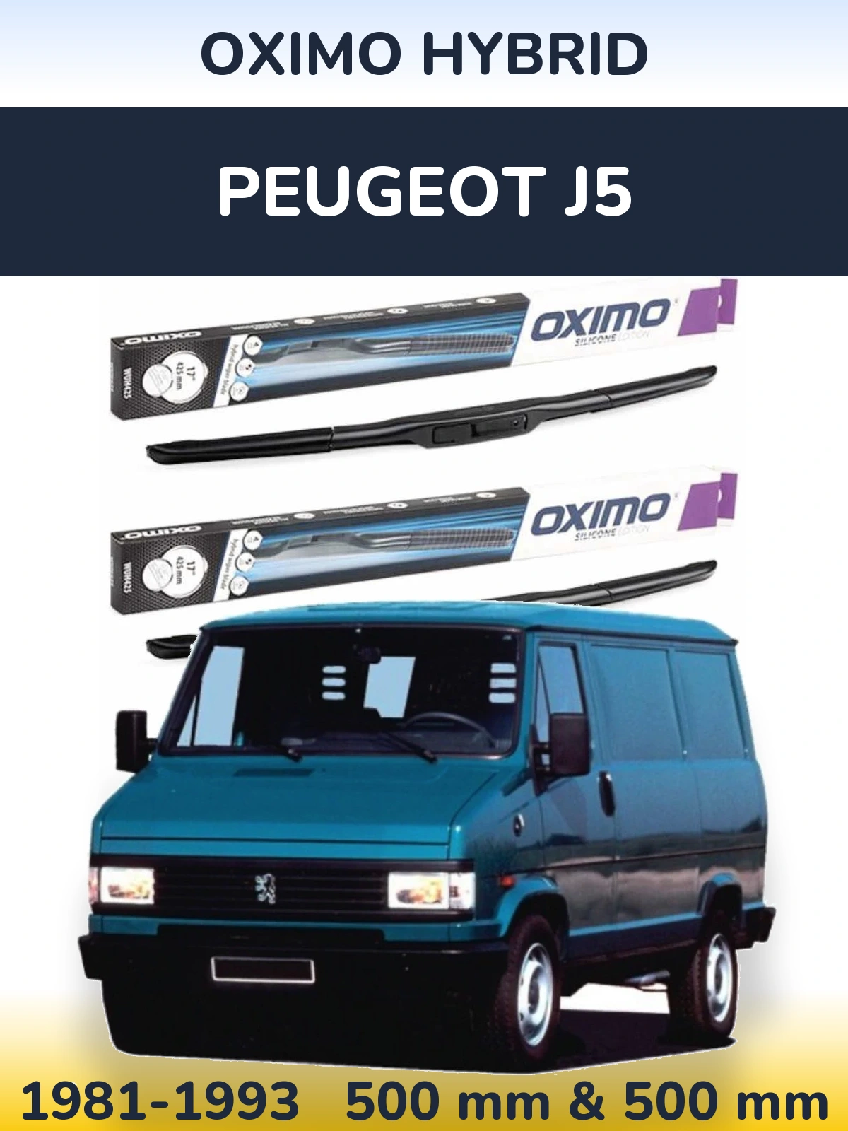 Комплект передних дворников Oximo Hybrid 500 & 500 мм для Peugeot J5 1981-1993