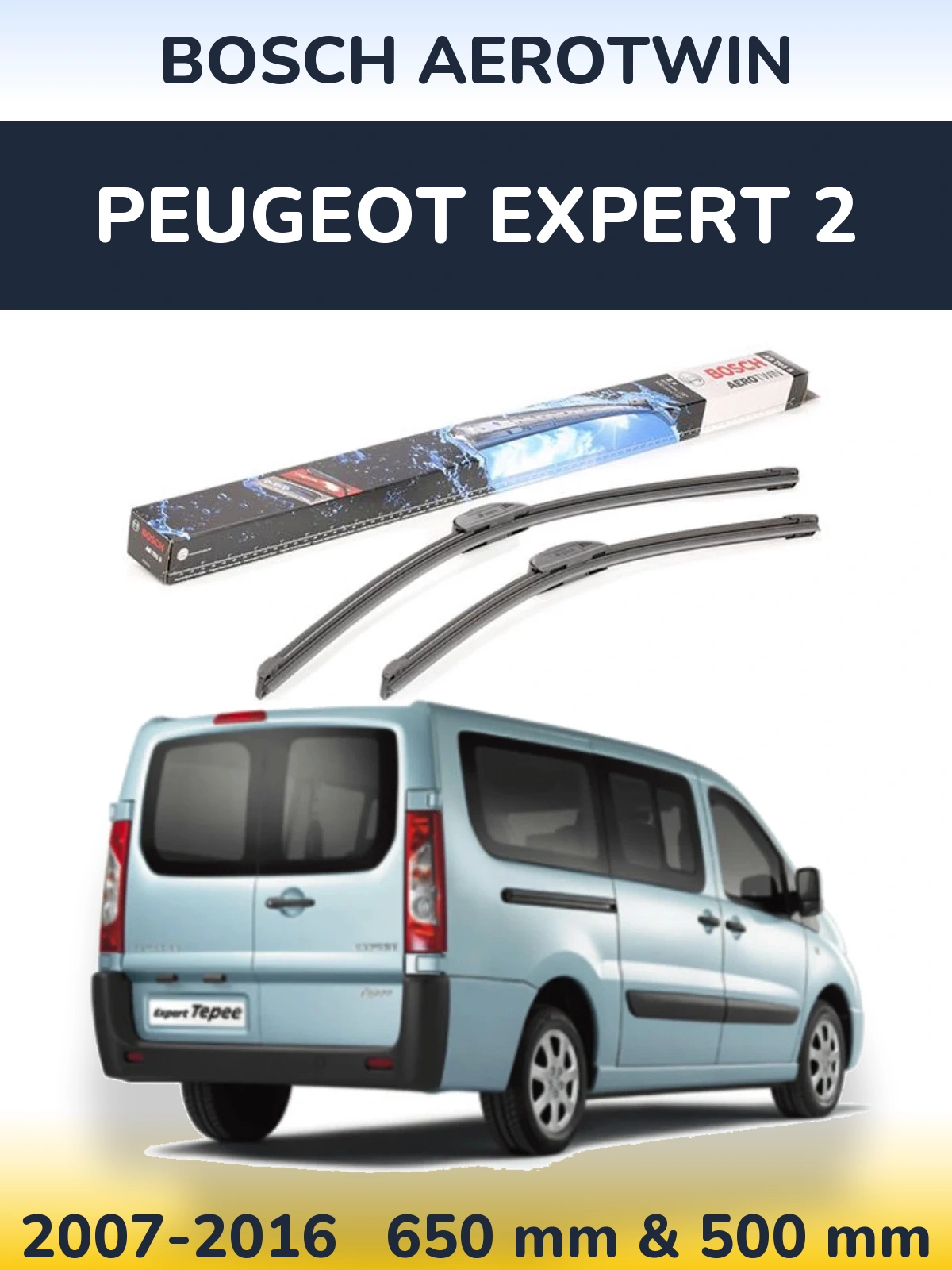 Front wiper blade set BOSCH AeroTwin 650 & 500 mm for Peugeot Expert 2 2007-2016