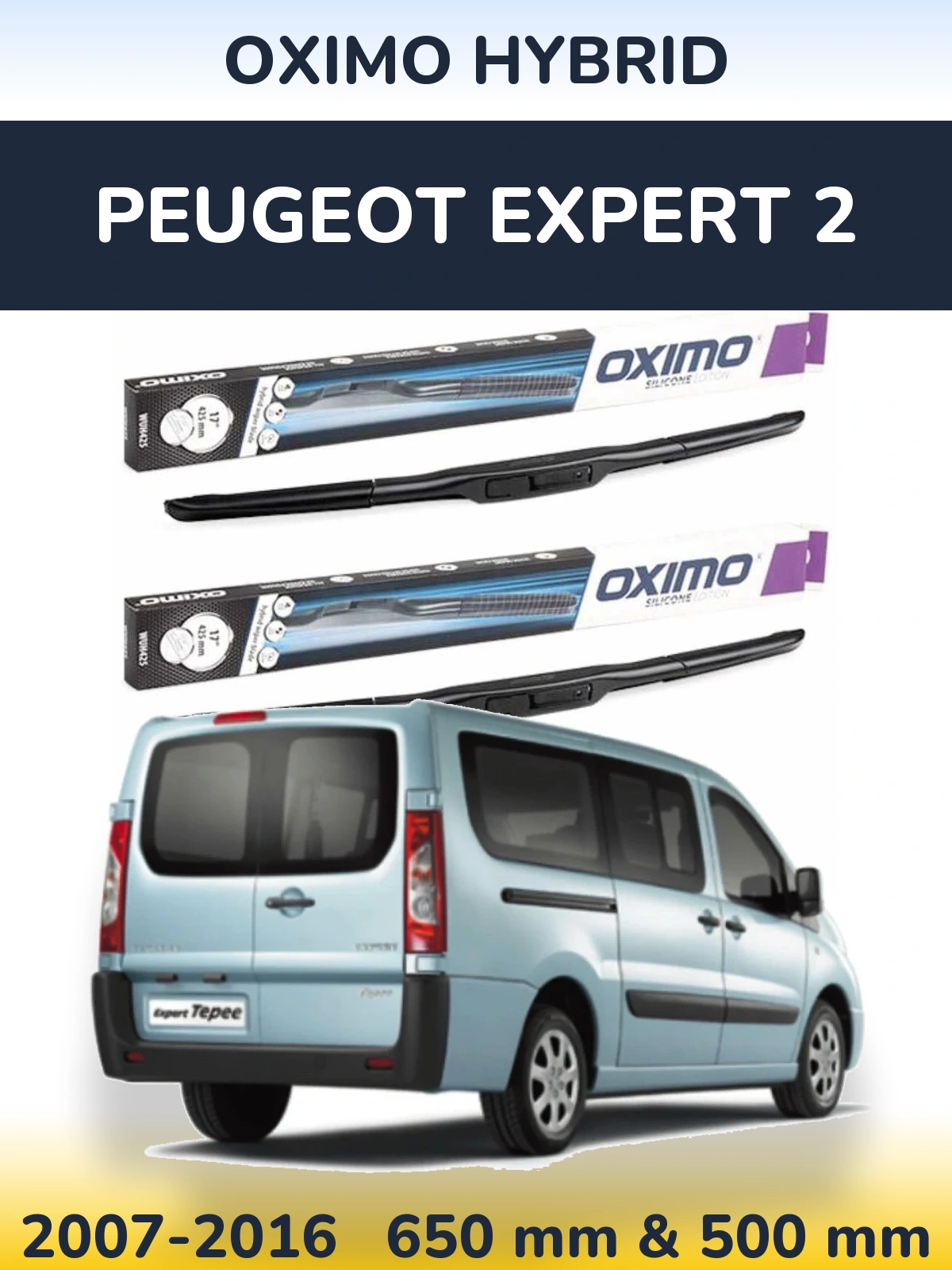 Front wiper blade set Oximo Hybrid 650 & 500 mm for Peugeot Expert 2 2007-2016