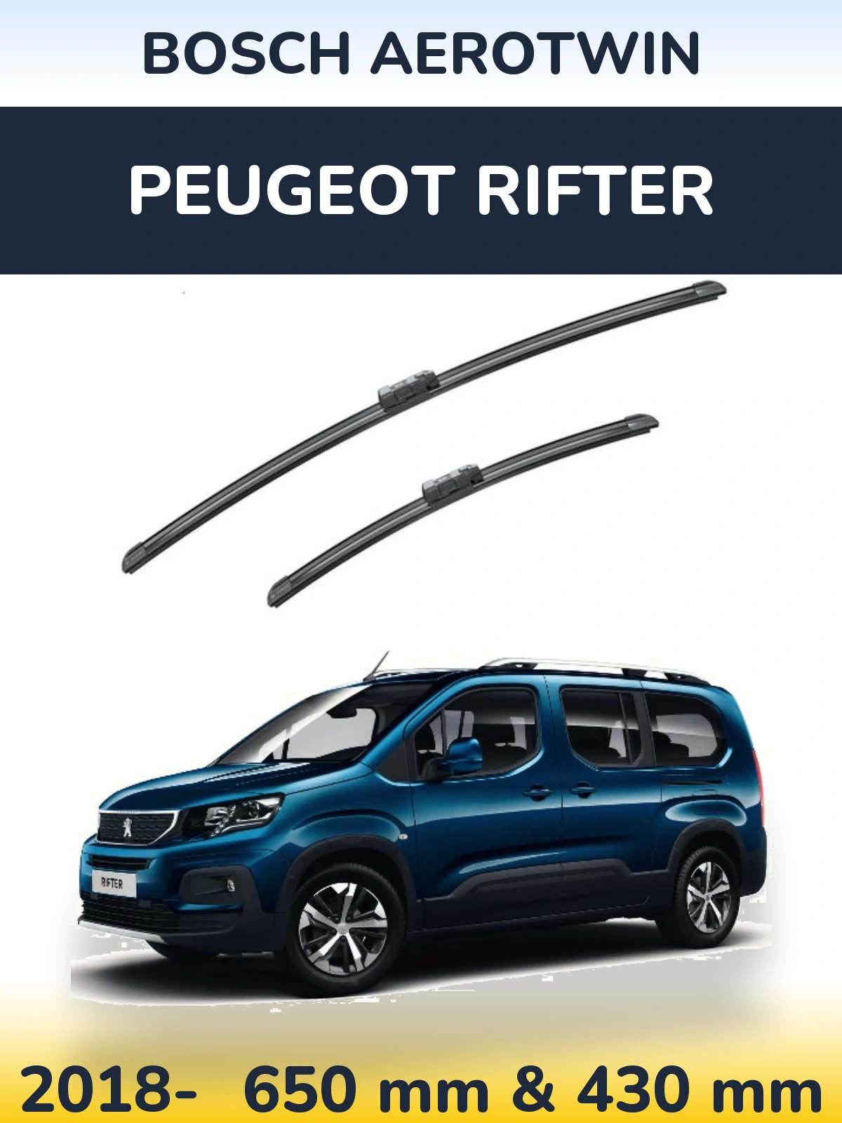 Комплект передніх щіток BOSCH AeroTwin 650 & 430 мм для Peugeot Rifter 2018-2026