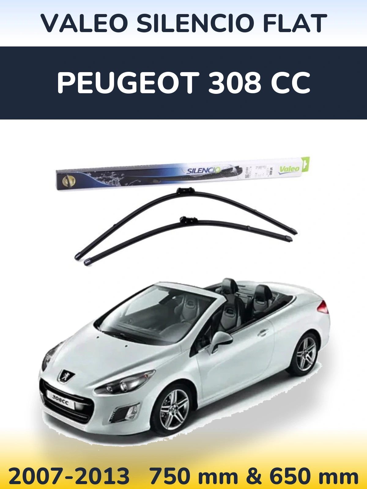 Komplet przednich wycieraczek Valeo Silencio Flat 750 & 650 mm do Peugeot 308 CC 2007-2013