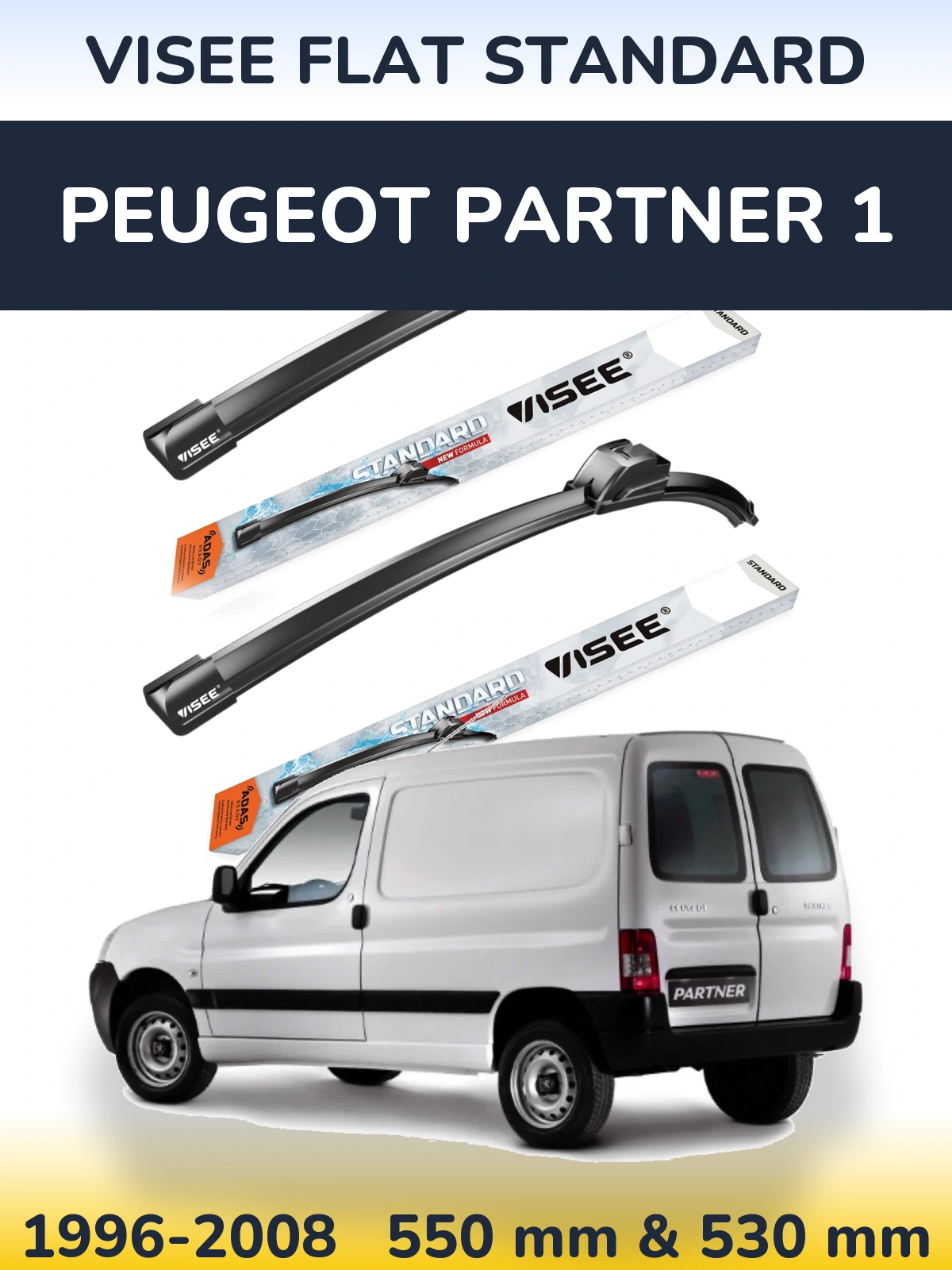 Front wiper blade set VISEE FLAT STANDARD 550 & 530 mm for Peugeot Partner 1 1996-2008