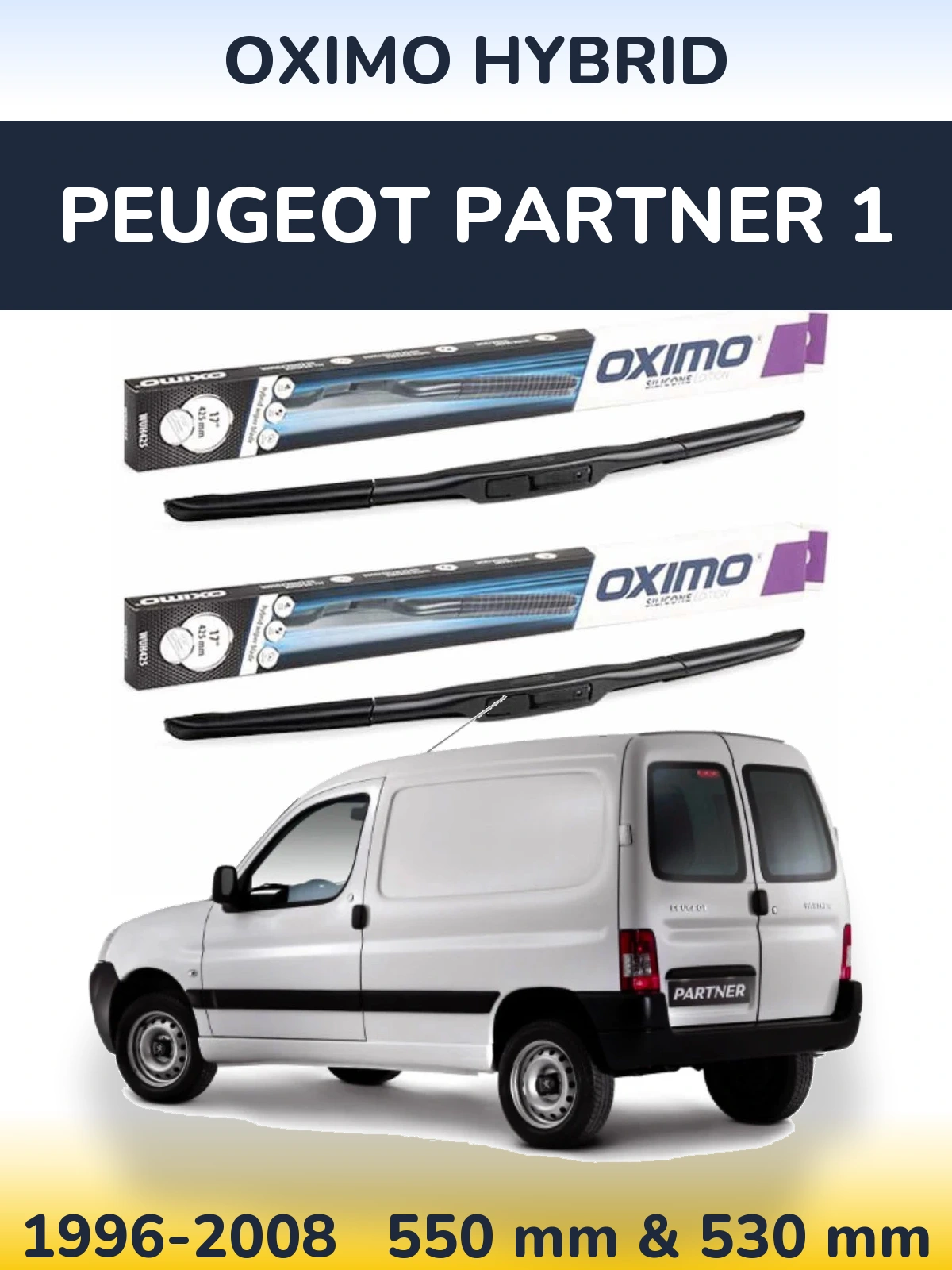 Комплект передних дворников Oximo Hybrid 550 & 530 мм для Peugeot Partner 1 1996-2008