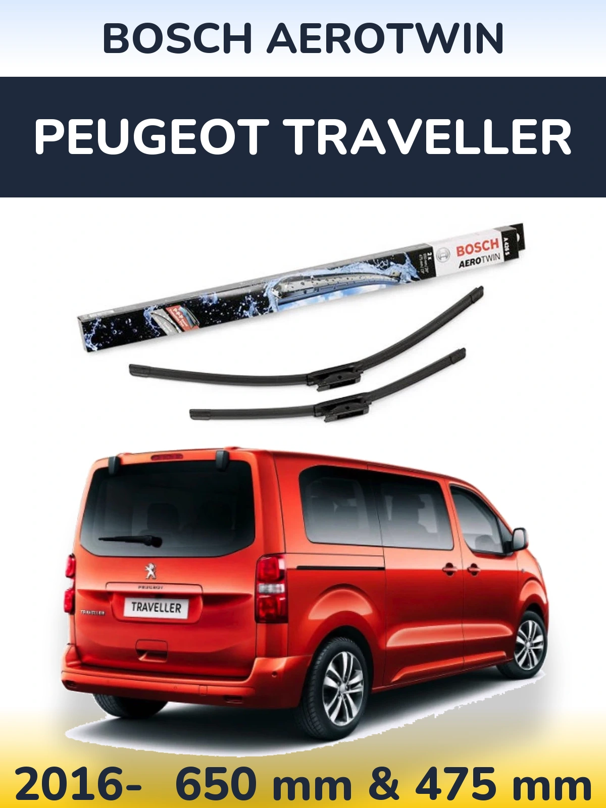 Komplet przednich wycieraczek BOSCH AeroTwin 650 & 475 mm do Peugeot Traveller 2016-2026