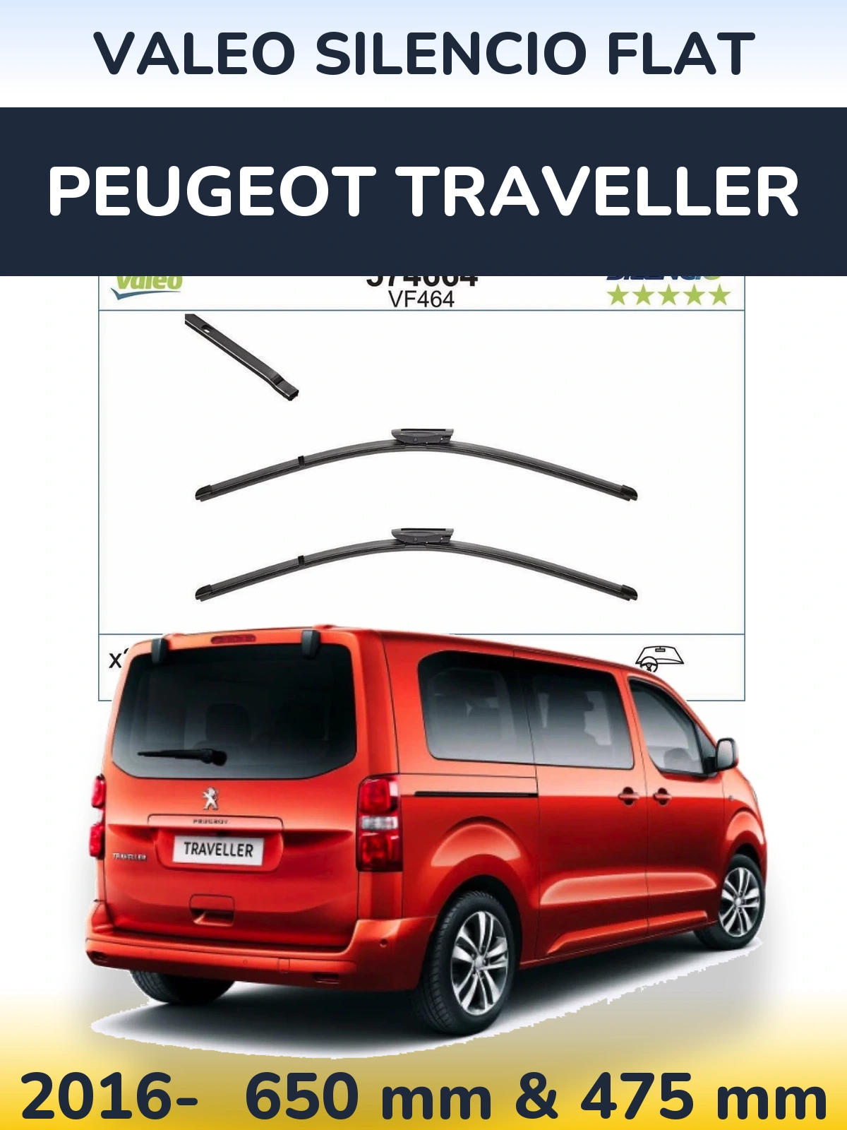 Комплект передних дворников Valeo Silencio Flat 650 & 450 мм для Peugeot Traveller 2016-2026
