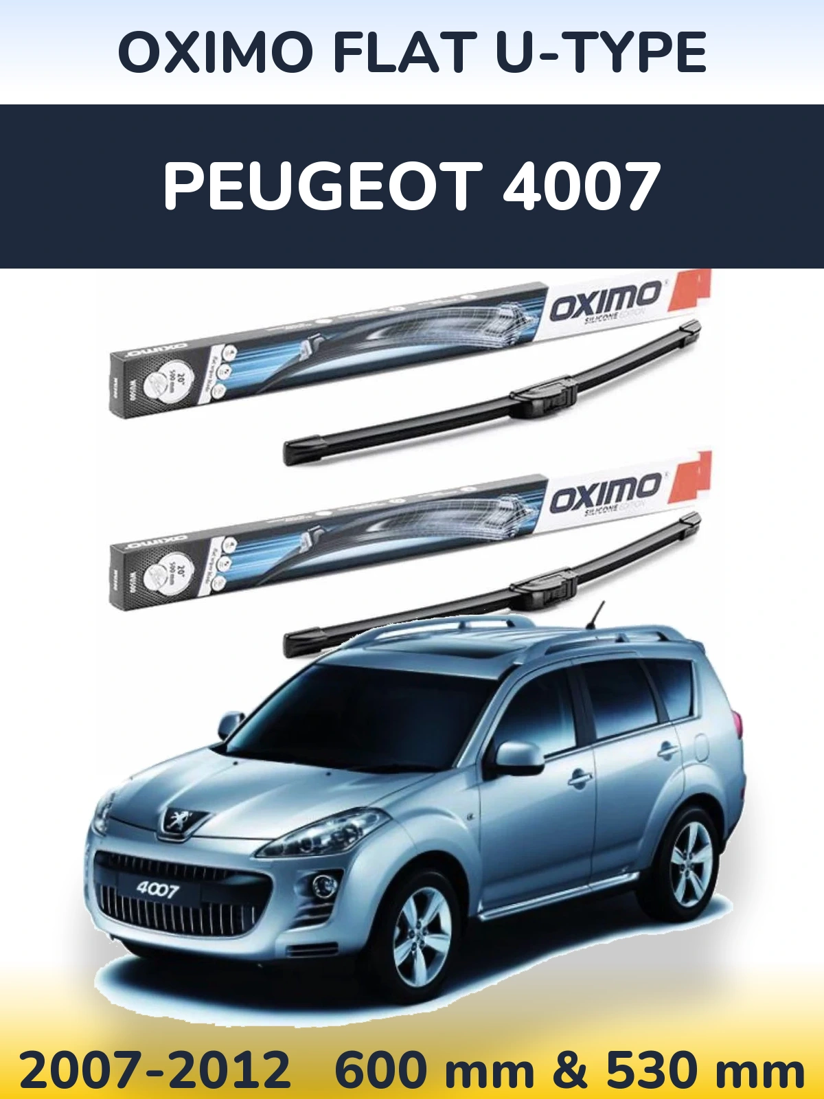 Komplet przednich wycieraczek Oximo Flat U-type 600 & 530 mm do Peugeot 4007 2007-2012