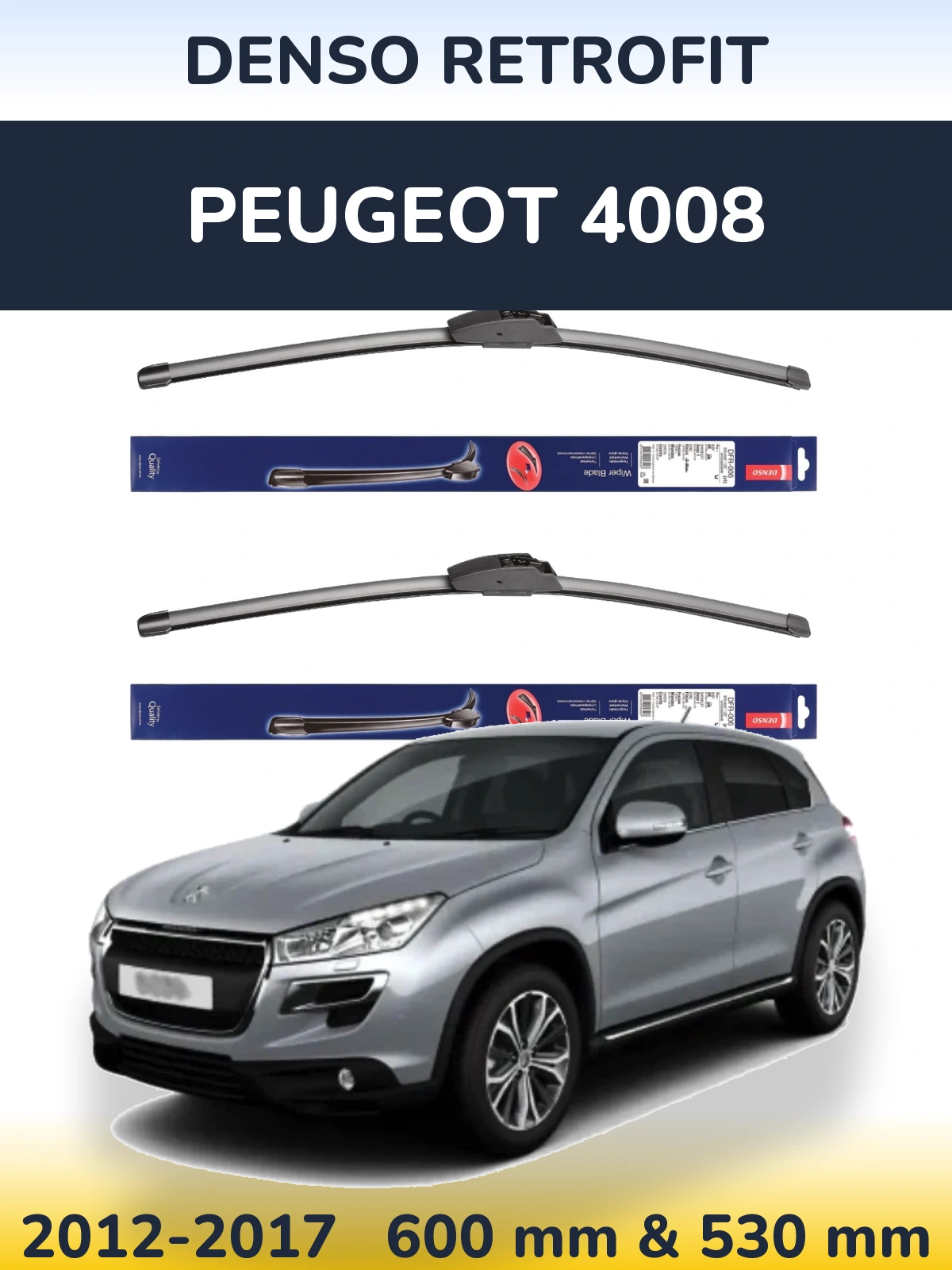 Комплект передніх щіток Denso Retrofit 600 & 530 мм для Peugeot 4008 2012-2017