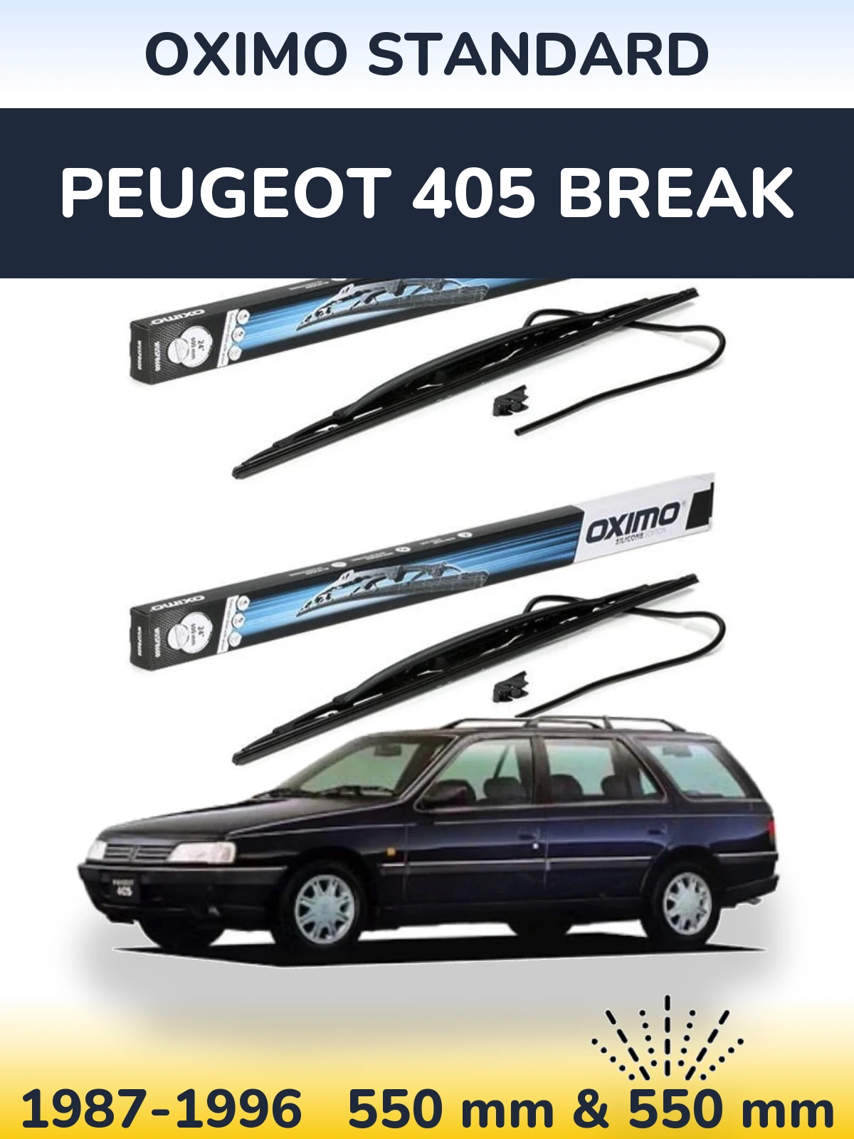 Front wiper blade set Oximo Standard 550 & 550 mm for Peugeot 405 Break 1987-1996