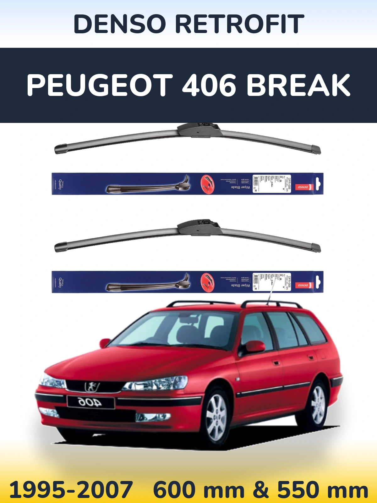 Комплект передних дворников Denso Retrofit 600 & 550 мм для Peugeot 406 Break 1995-2007
