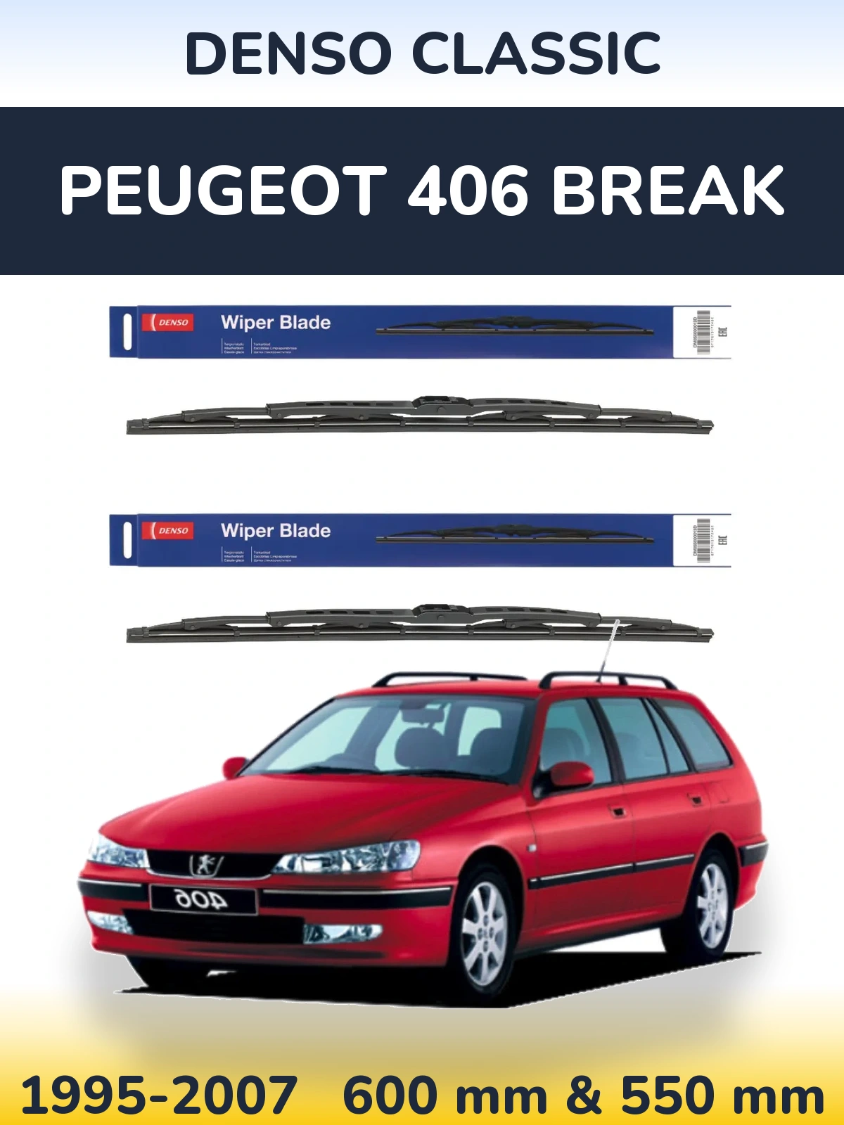 Komplet przednich wycieraczek Denso Classic 600 & 550 mm do Peugeot 406 Break 1995-2007