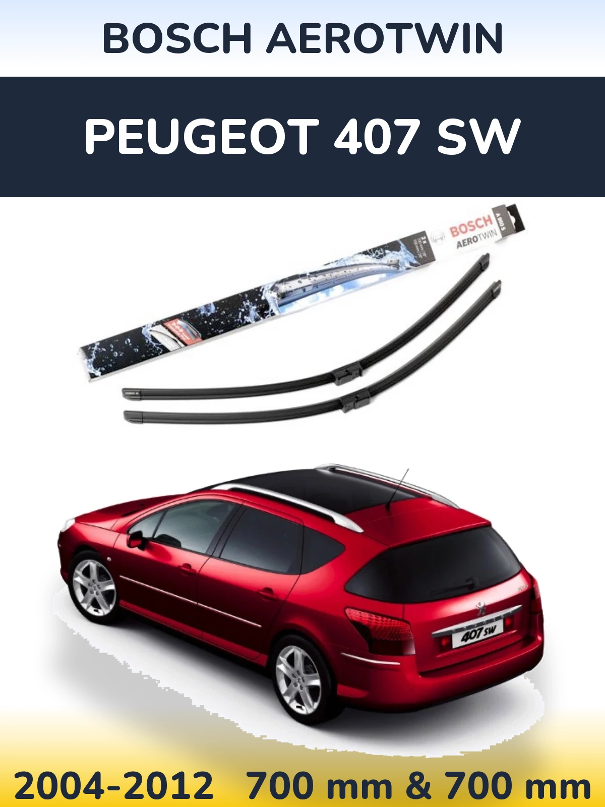Комплект передніх щіток BOSCH AeroTwin 700 & 700 мм для Peugeot 407 SW 2004-2012