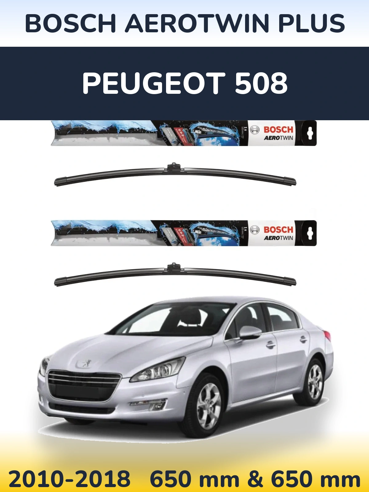 Комплект передних дворников BOSCH AeroTwin Plus 650 & 650 мм для Peugeot 508 2010-2018